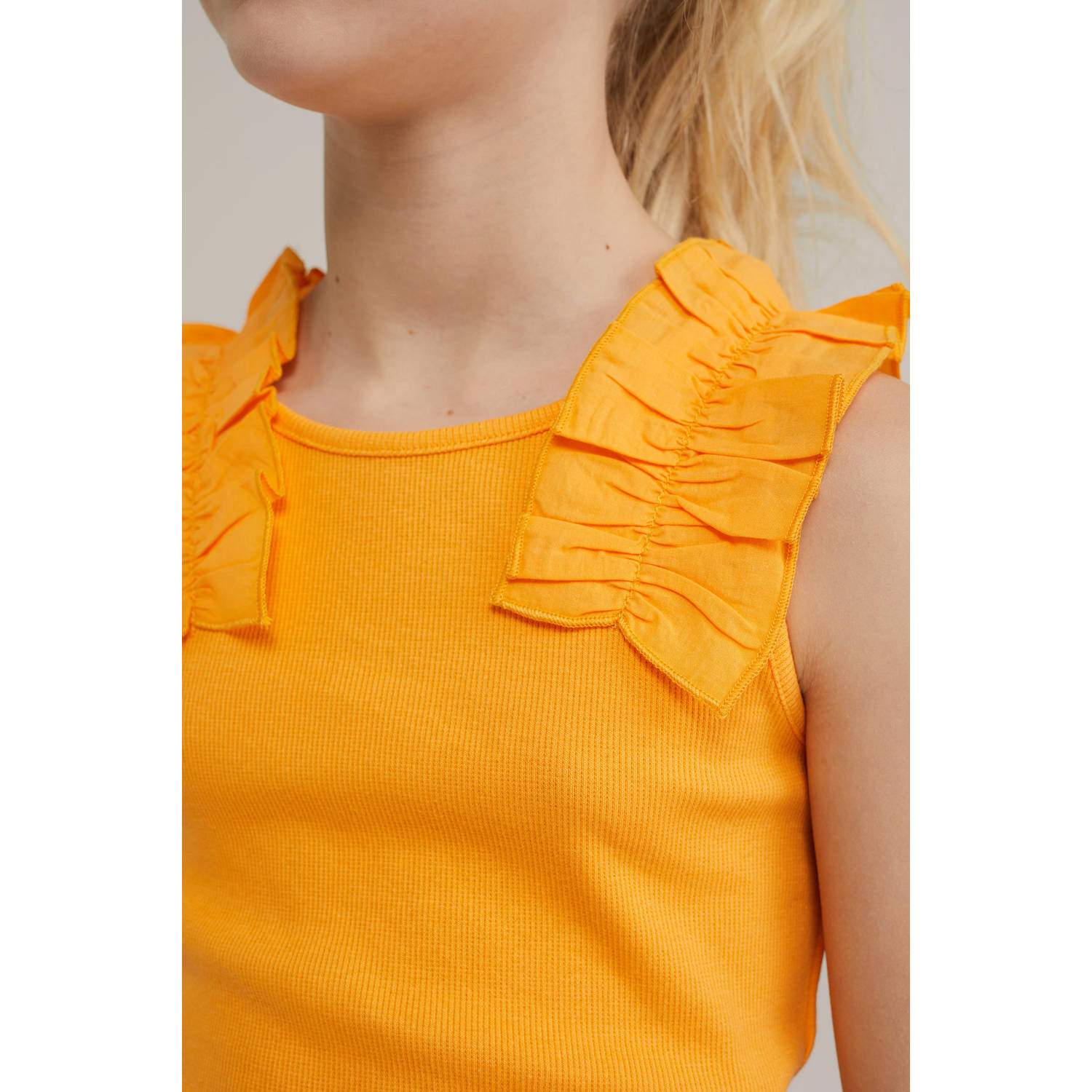 WE Fashion haltertop oranje rib gebreid