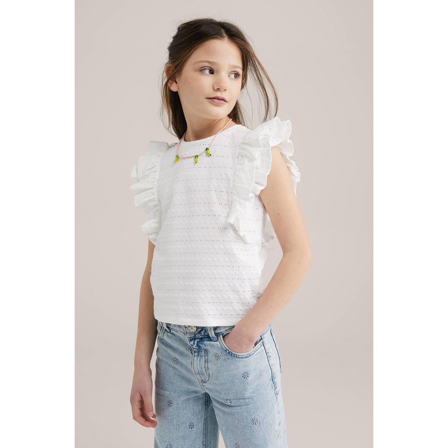 WE Fashion mouwloze top wit broderie