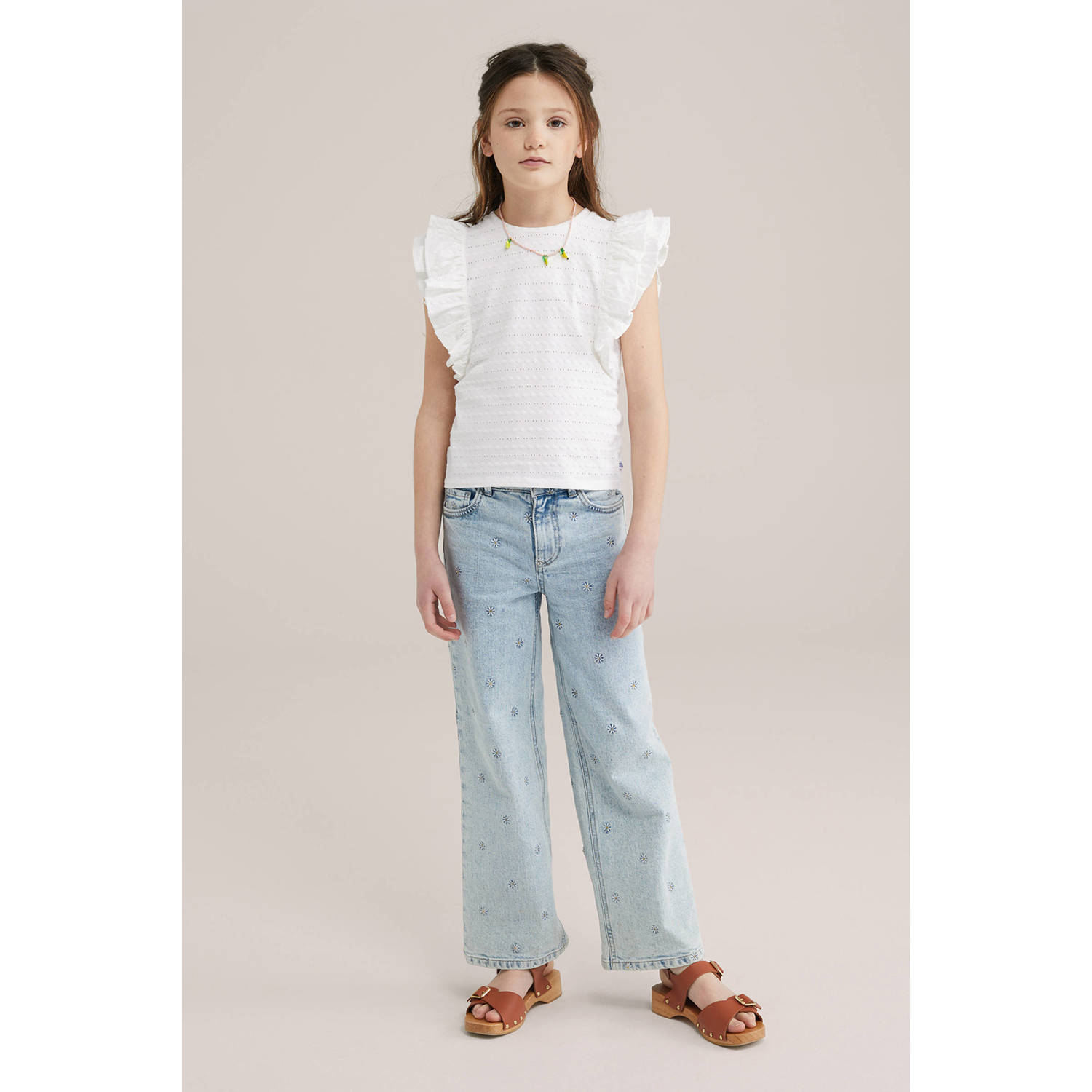 WE Fashion mouwloze top wit broderie