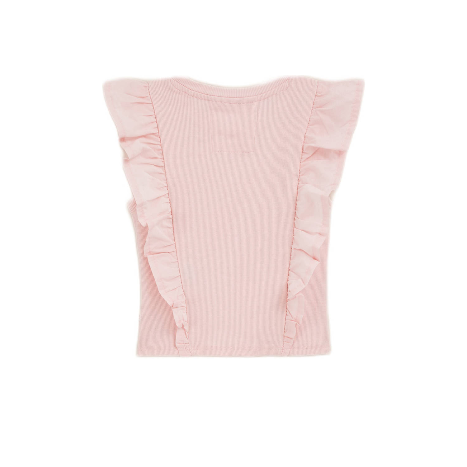WE Fashion mouwloze top lichtroze rib gebreid