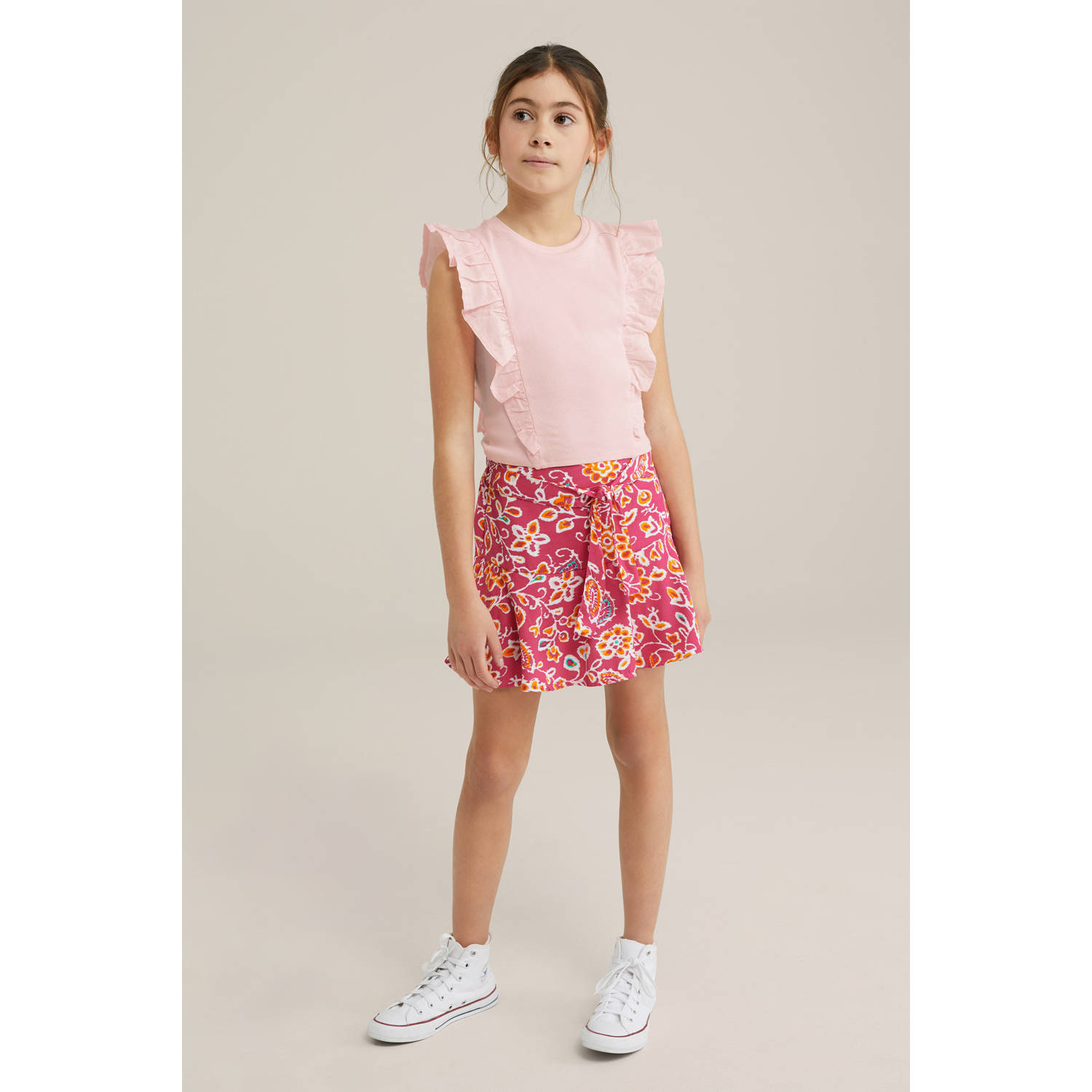 WE Fashion mouwloze top lichtroze rib gebreid