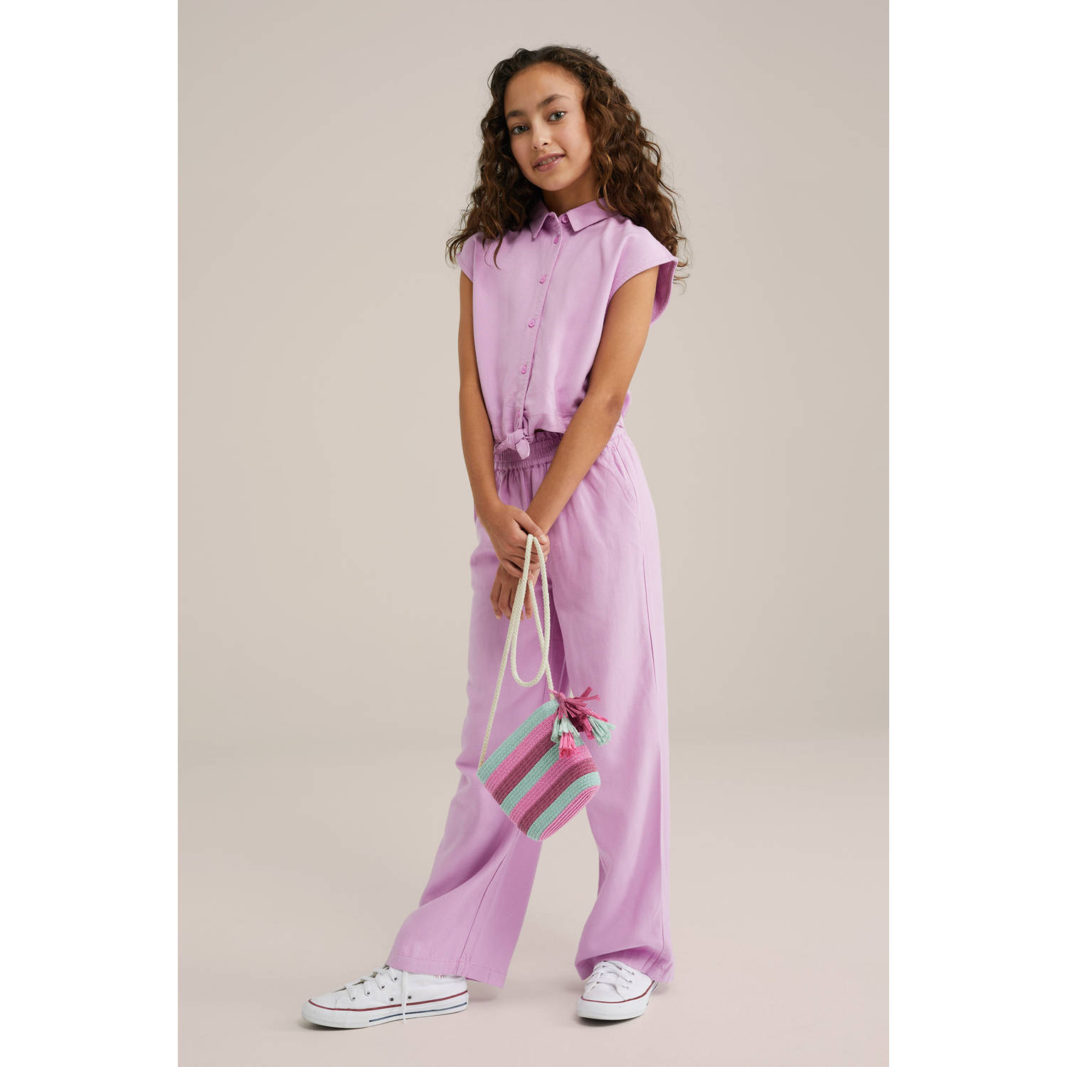 WE Fashion schoudertas roze mintgroen