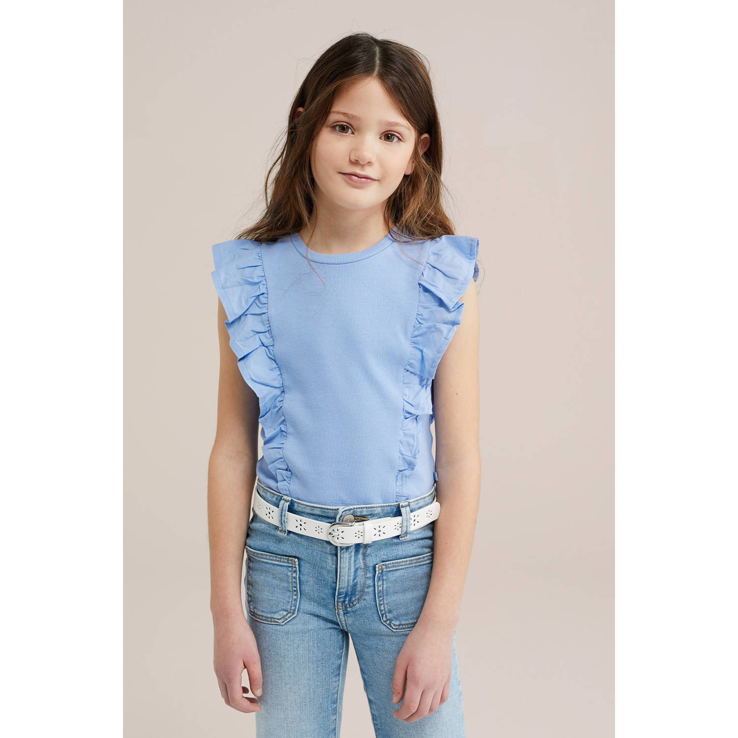 WE Fashion mouwloze top lichtblauw rib gebreid