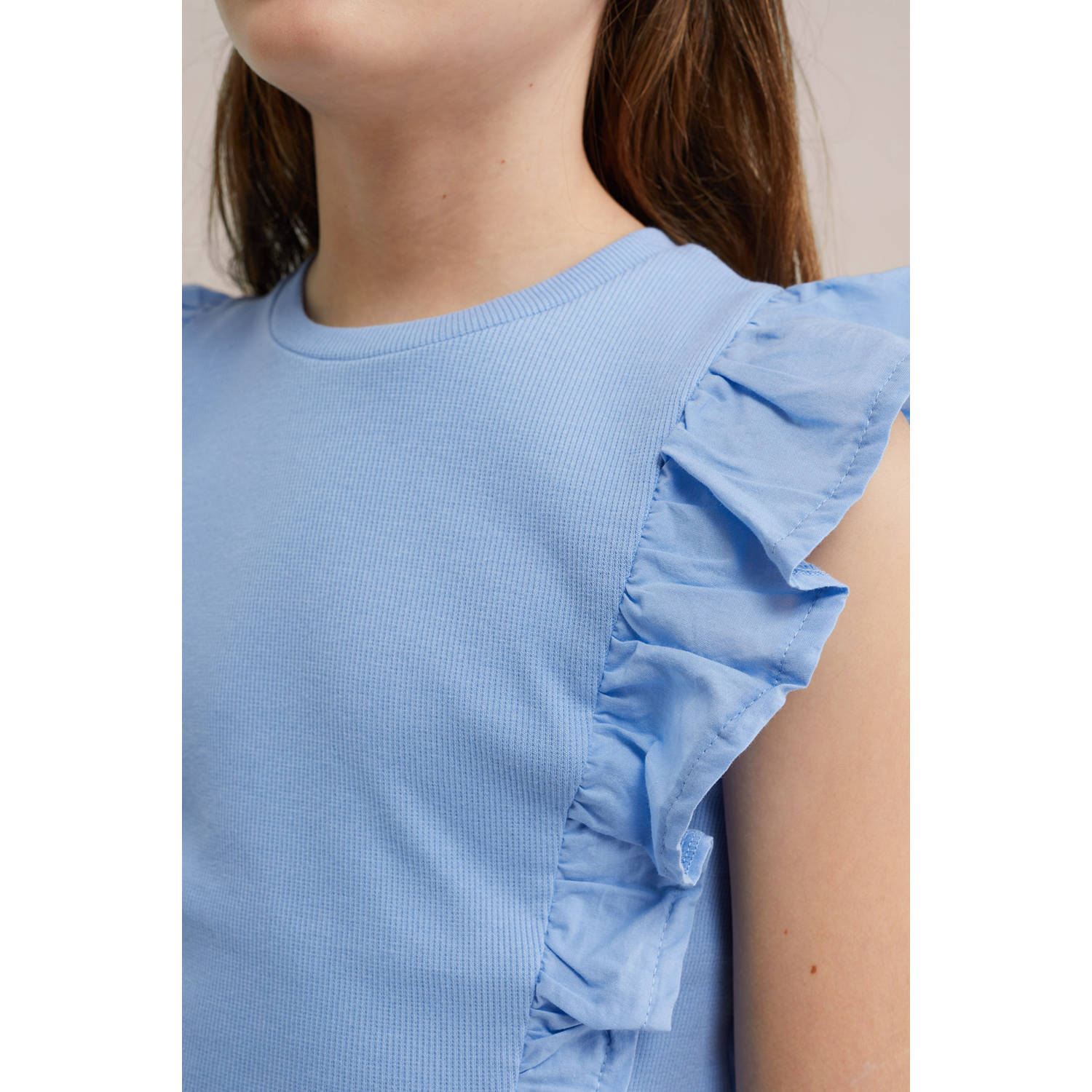 WE Fashion mouwloze top lichtblauw rib gebreid
