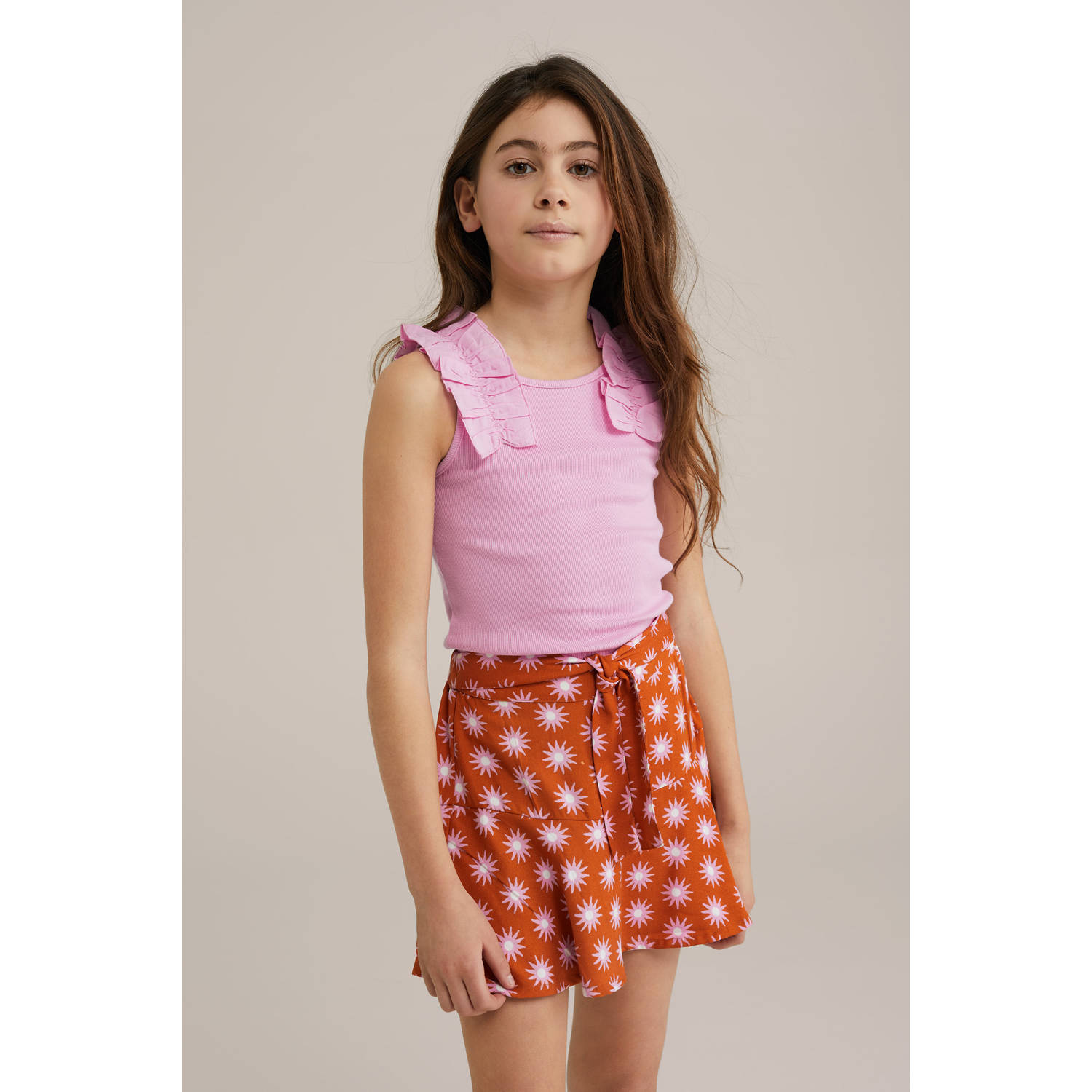WE Fashion haltertop roze rib gebreid