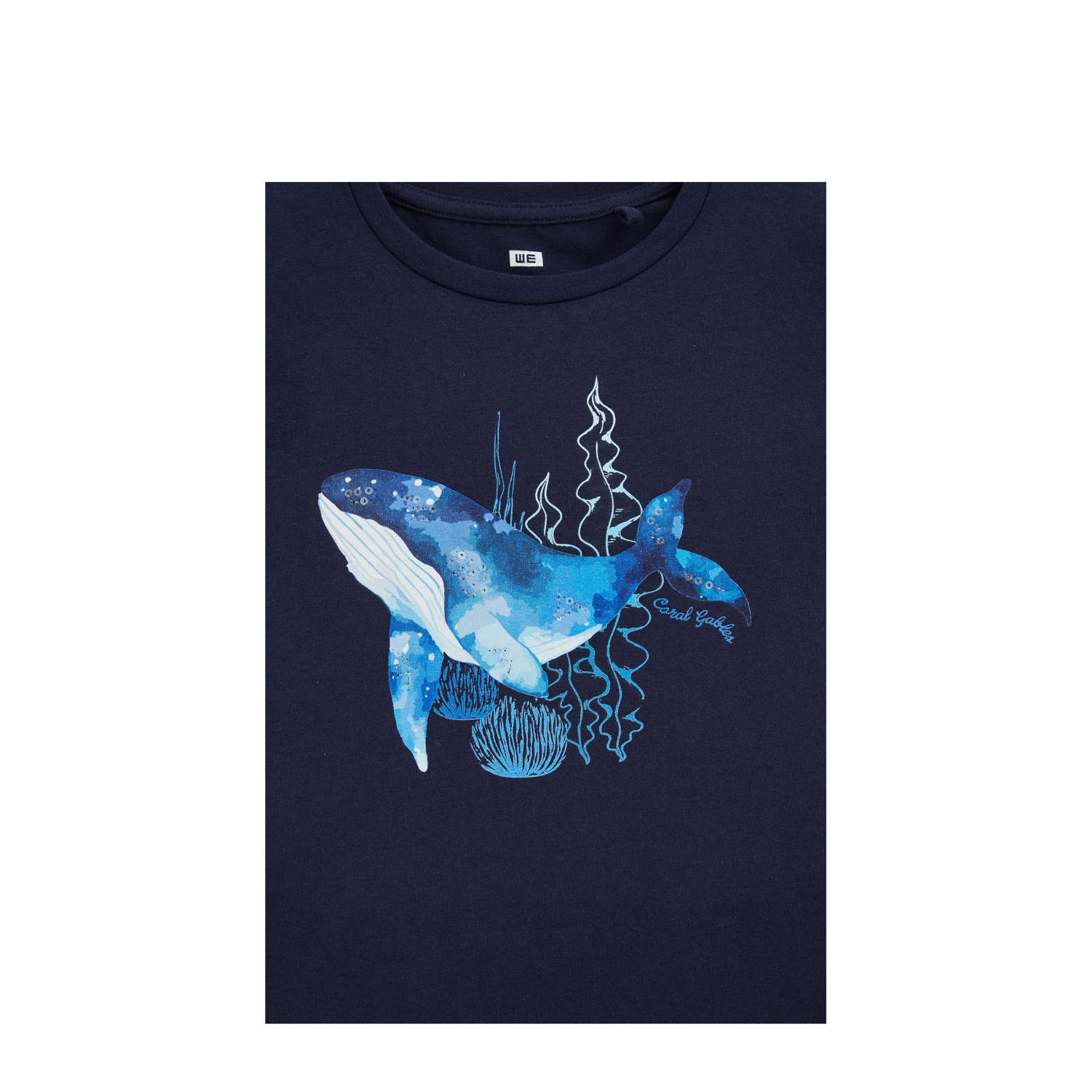 WE Fashion mouwloze top donkerblauw met pailletten