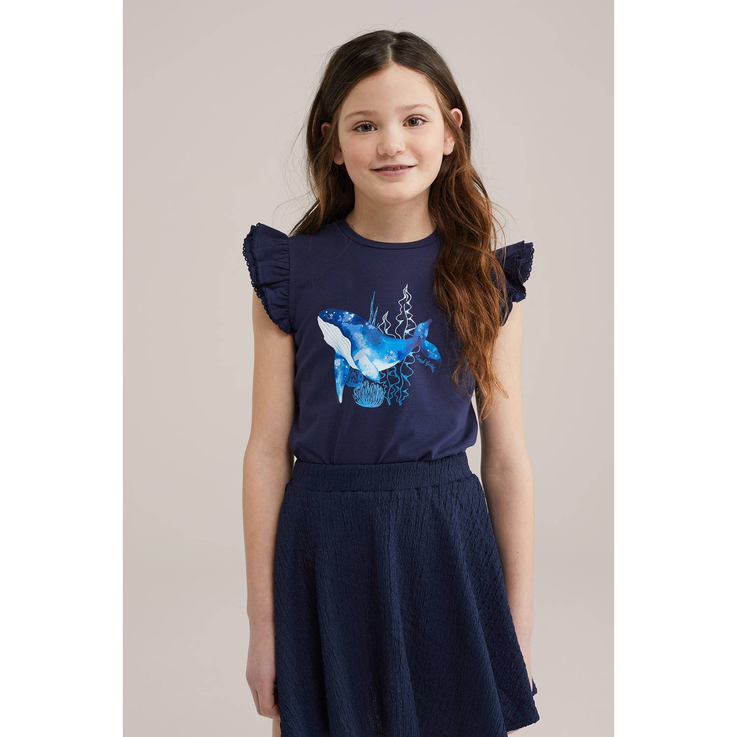WE Fashion mouwloze top donkerblauw met pailletten