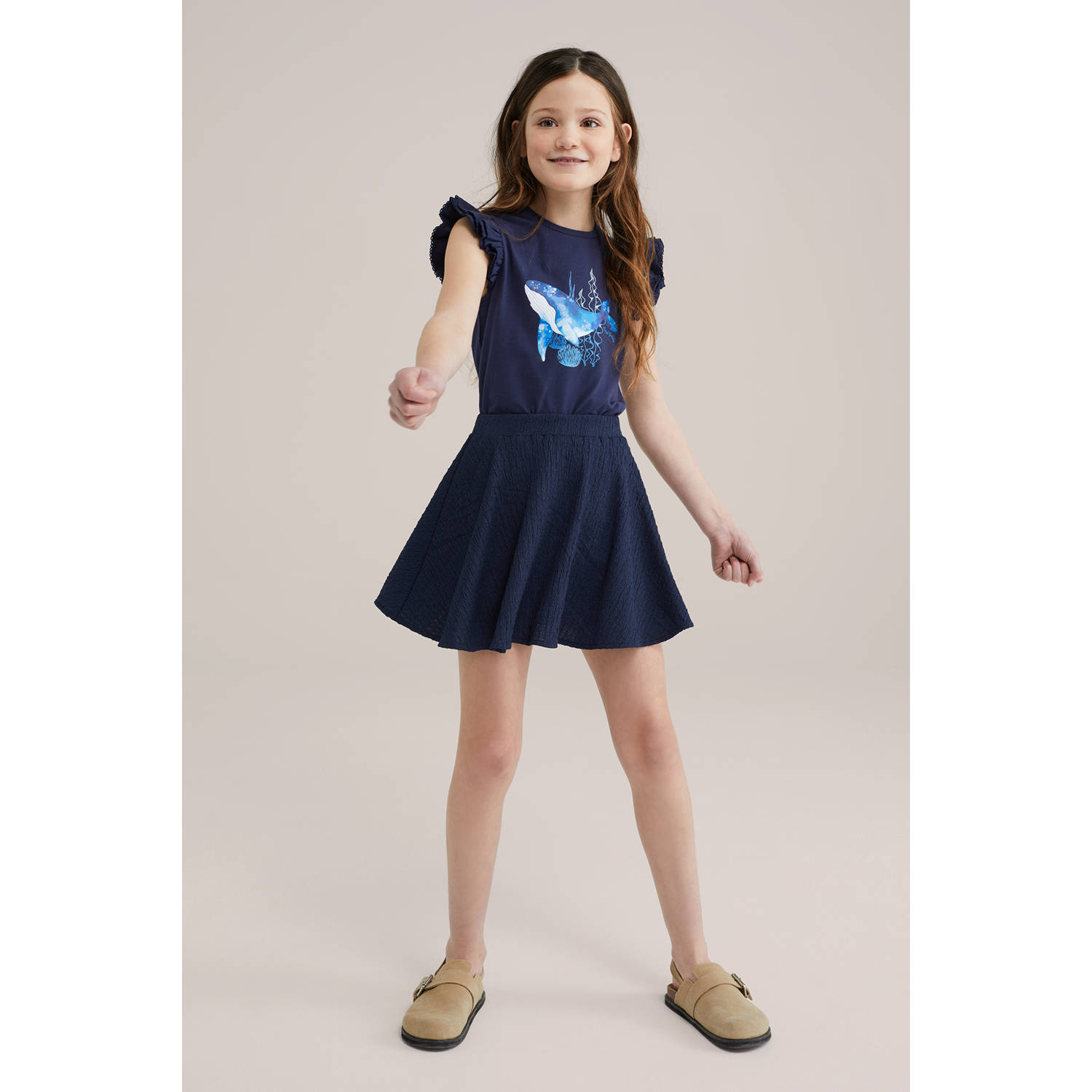 WE Fashion mouwloze top donkerblauw met pailletten