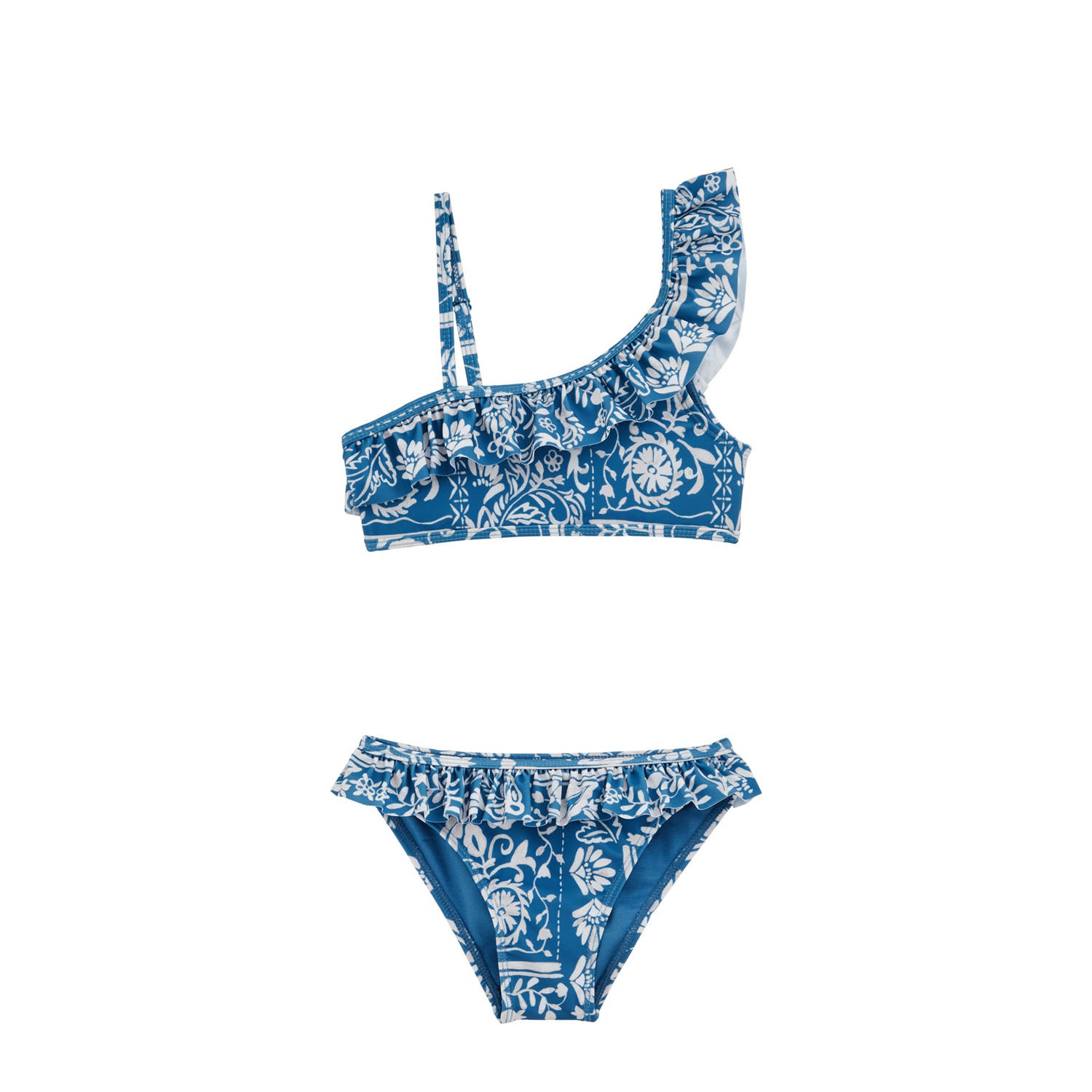 WE Fashion one shoulder bikini blauw wit