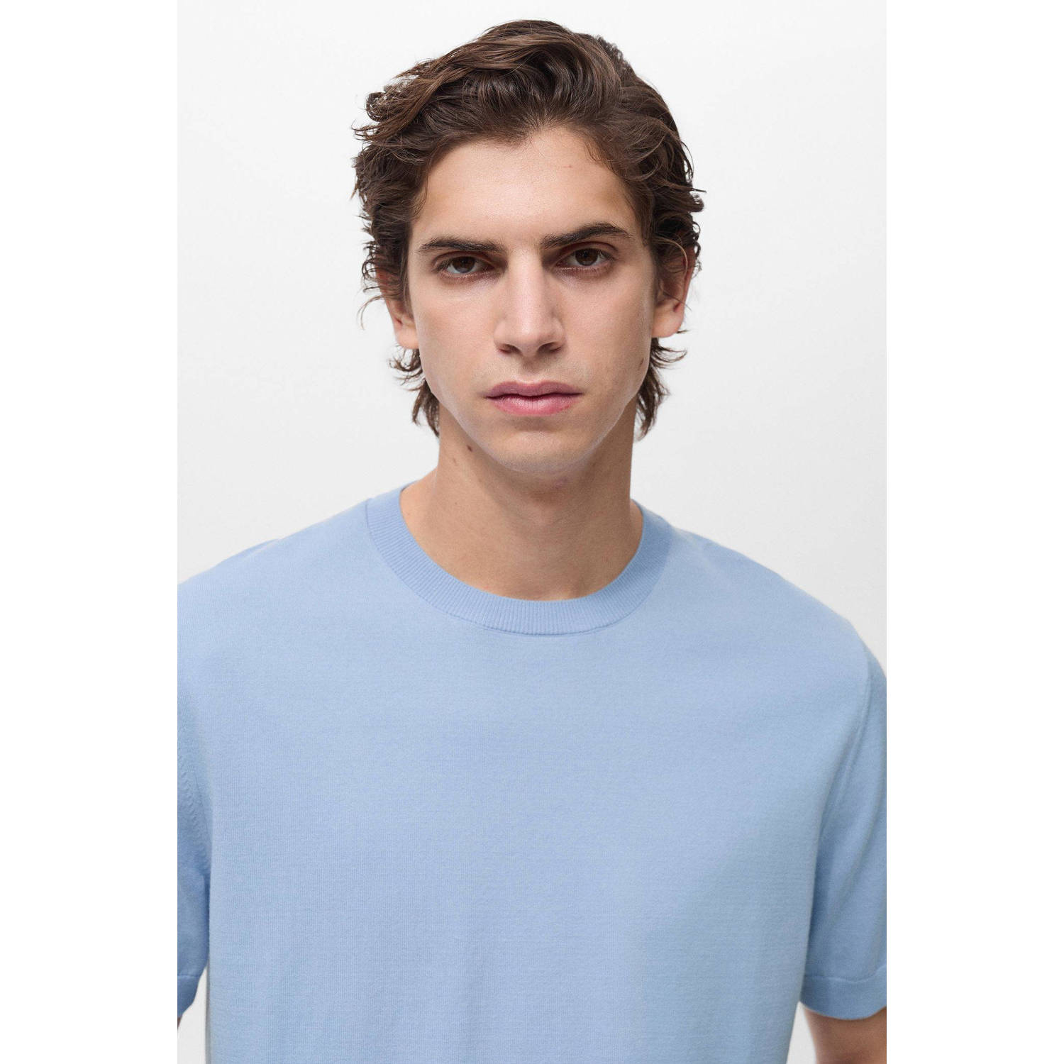 Mango Man T-shirt fijn gebreid blauw