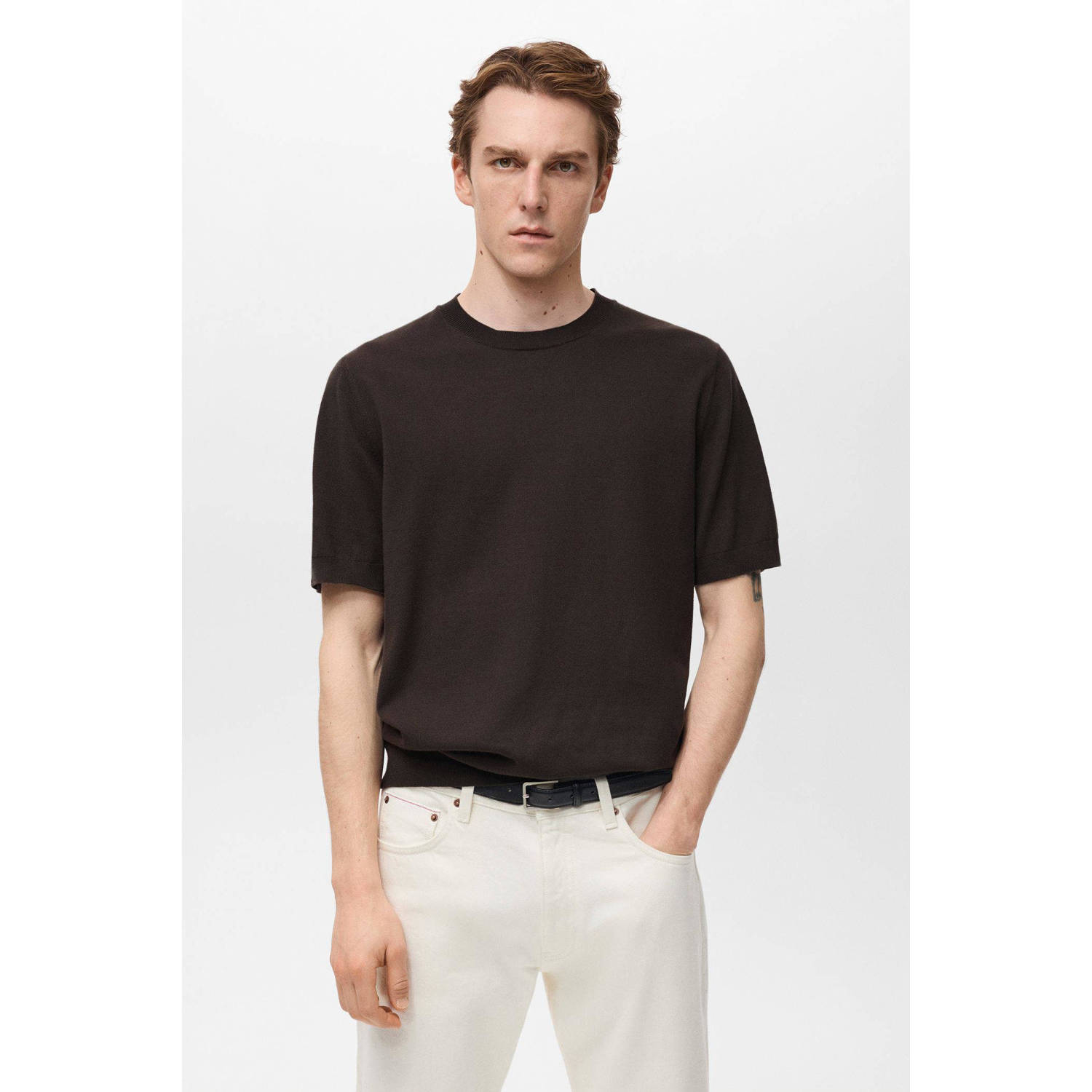 Mango Man Fijn gebreid katoenen T-shirt