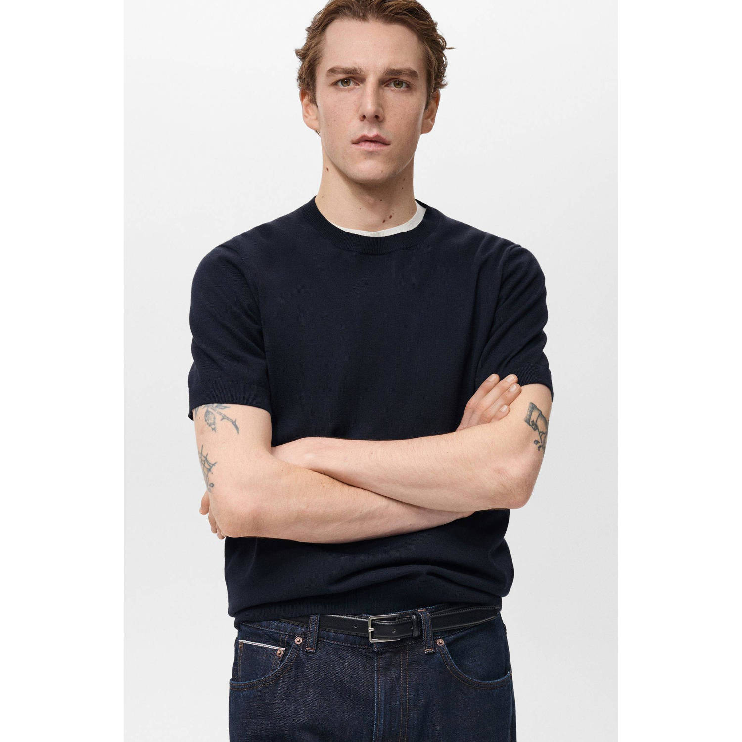 Mango Man Fijn gebreid katoenen T-shirt