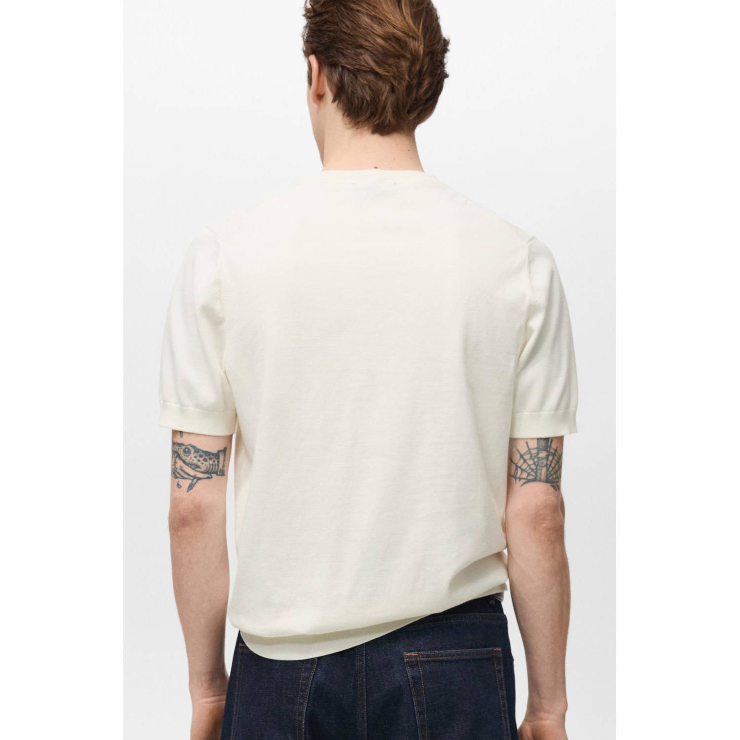 Mango Man T-shirt fijn gebreid ecru