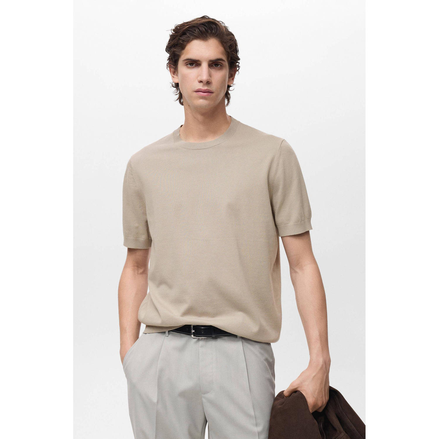 Mango Man Fijn gebreid katoenen T-shirt