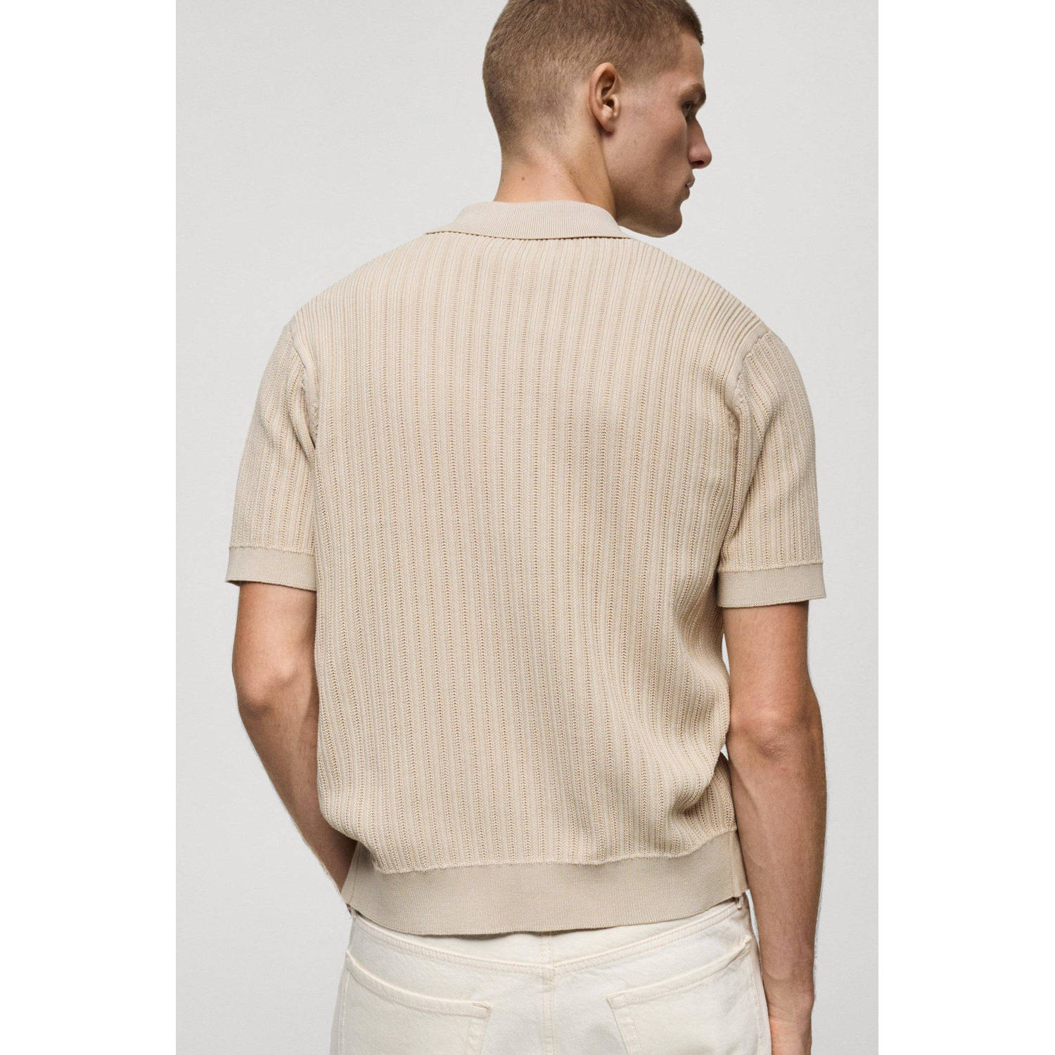 Mango Man casual overhemd gebreid beige