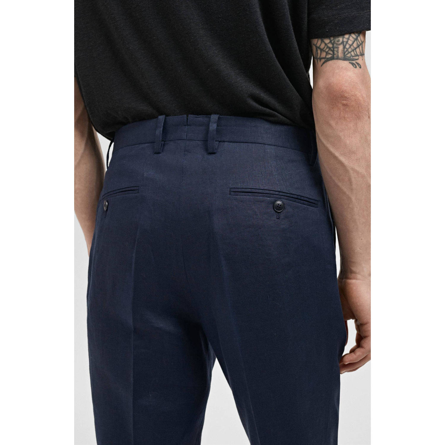 Mango Man slim pantalon donkerblauw