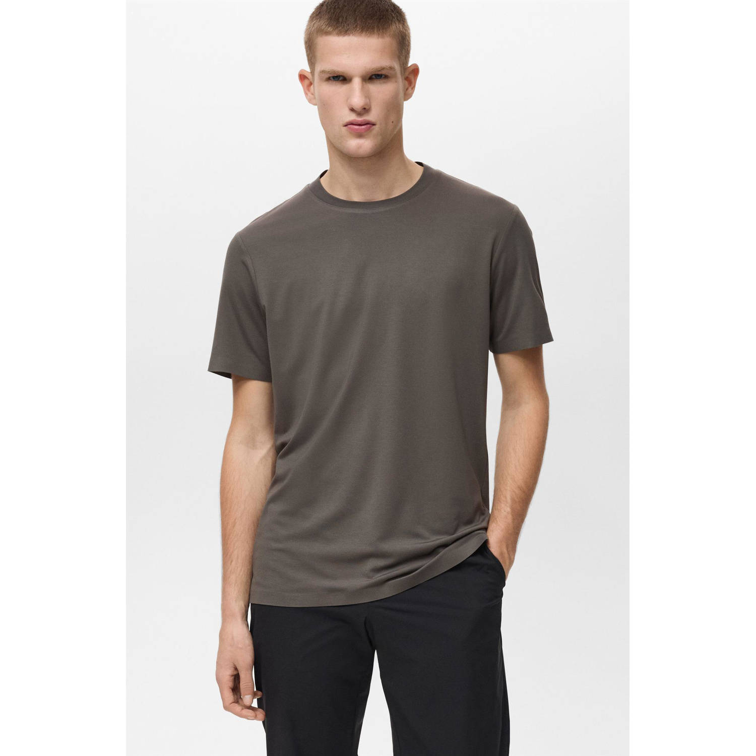 Mango Man T-shirt grijsgroen