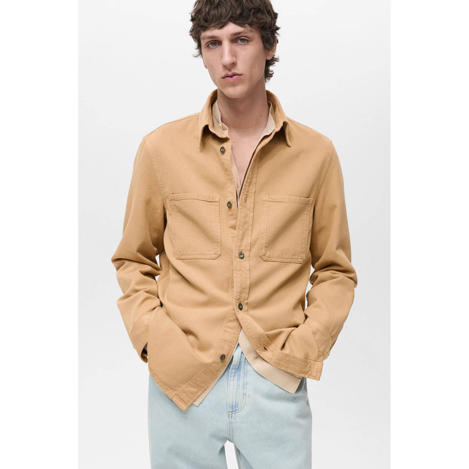 Mango Man overshirt lichtbruin