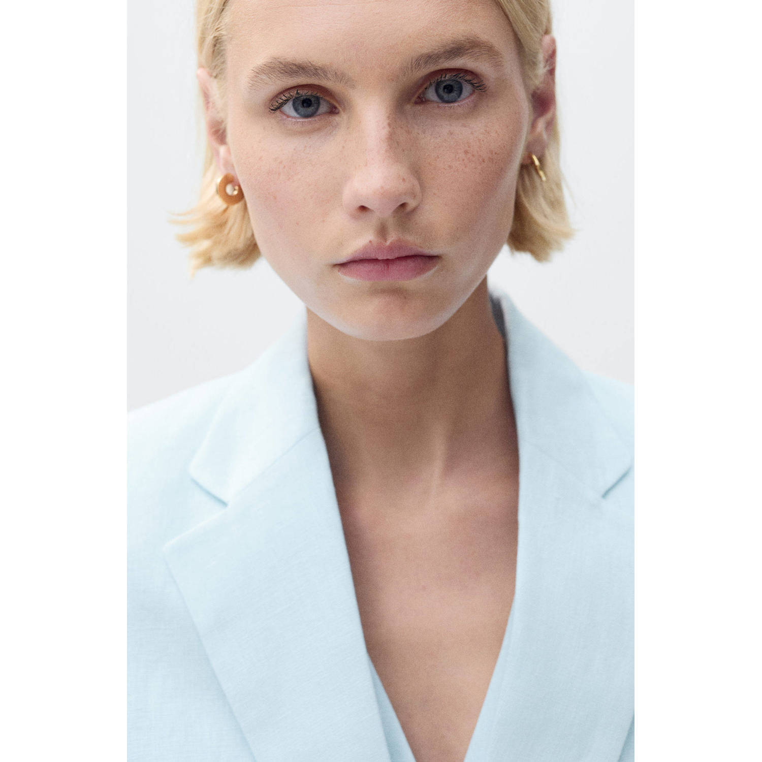 Mango linnen blazer lichtblauw