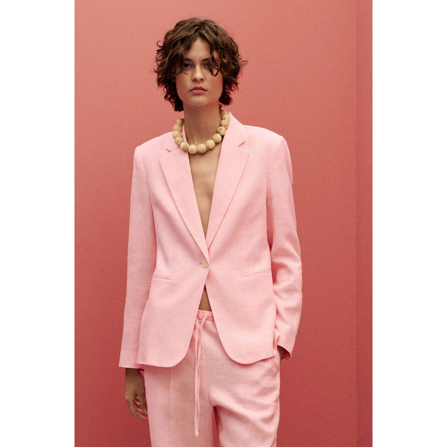 Mango linnen blazer lichtroze