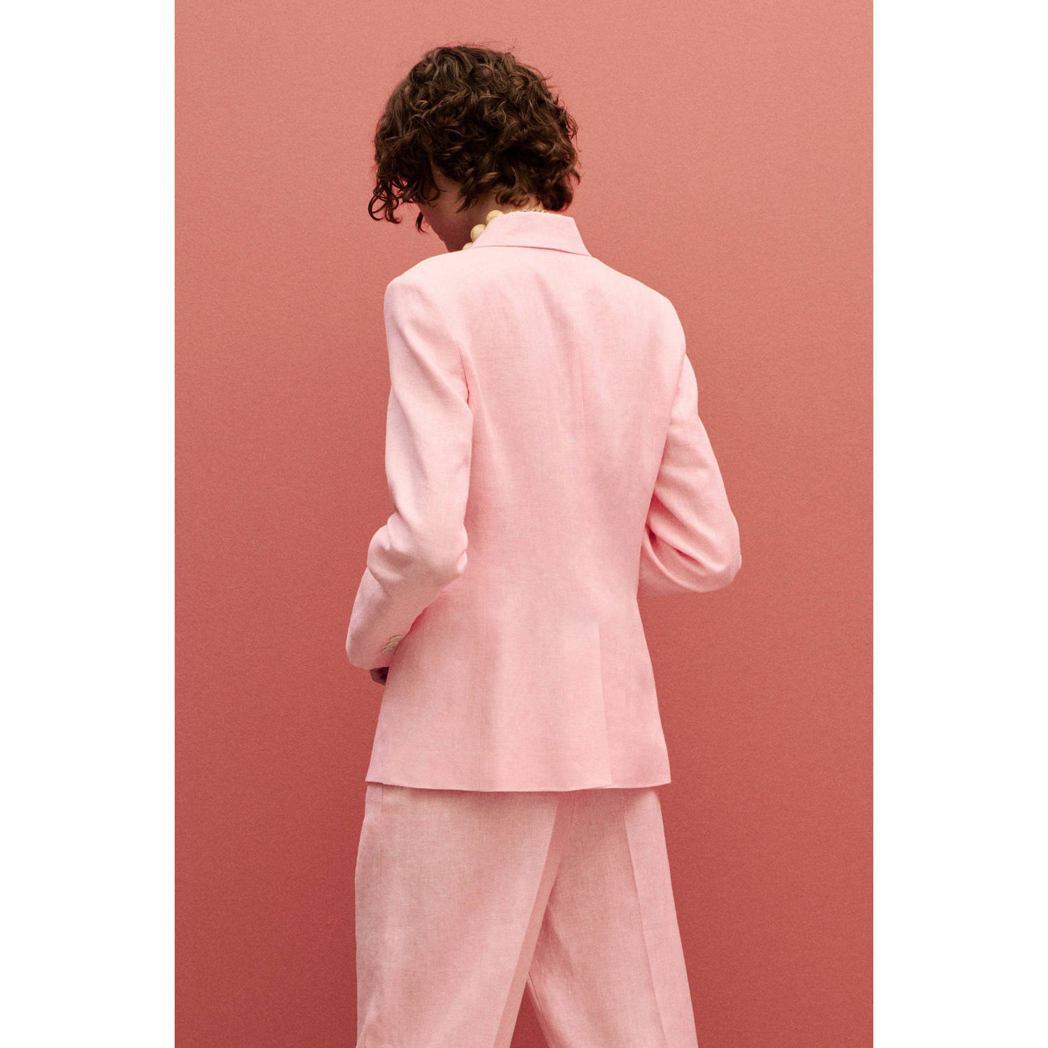 Mango linnen blazer lichtroze