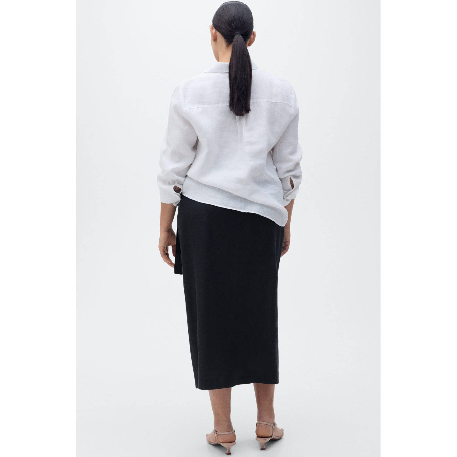Mango linnen midi rok zwart