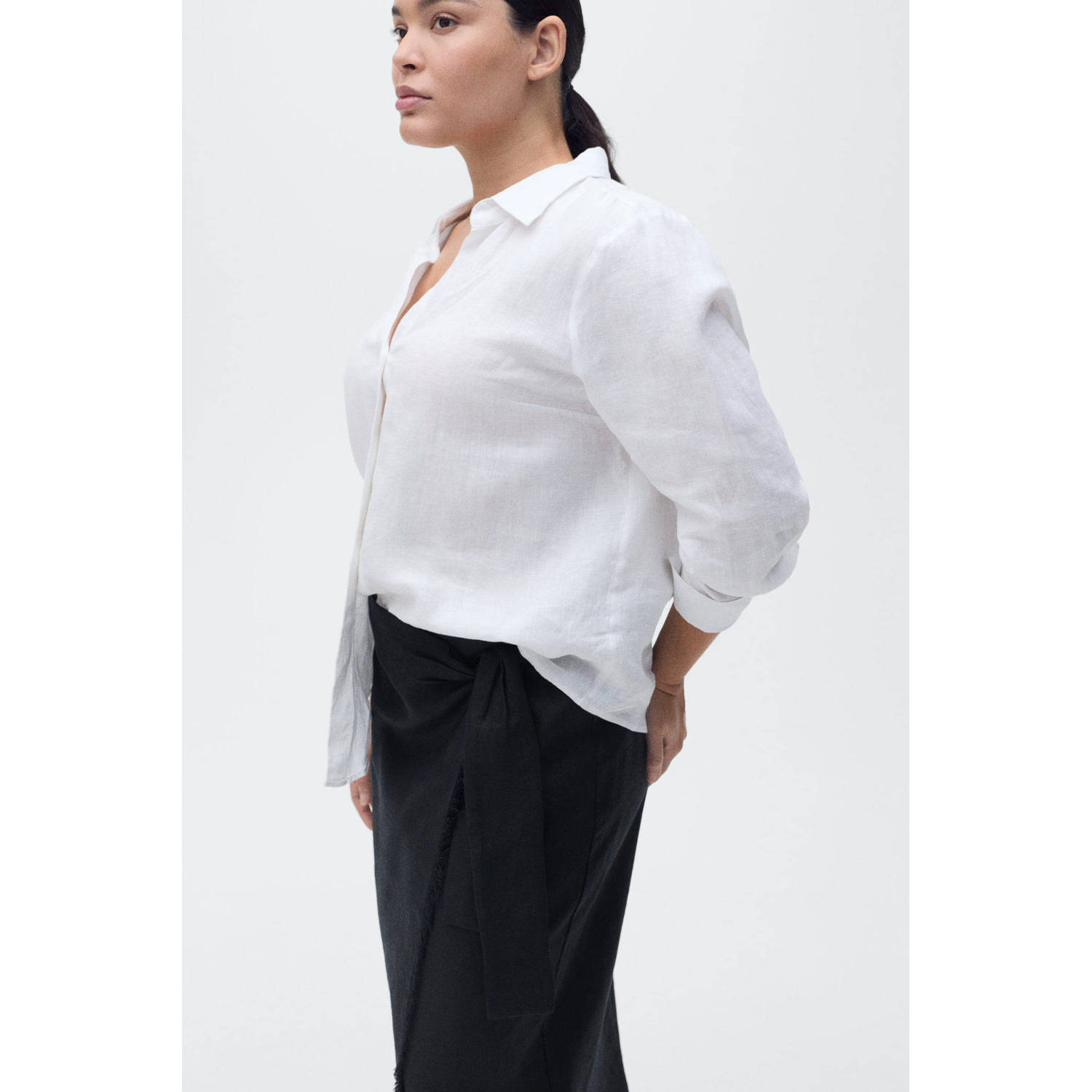 Mango linnen midi rok zwart