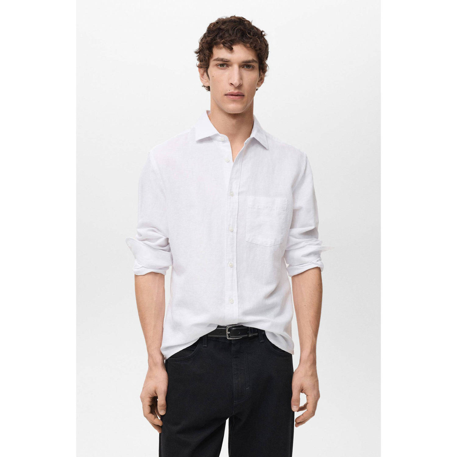 Mango Man linnen casual overhemd wit