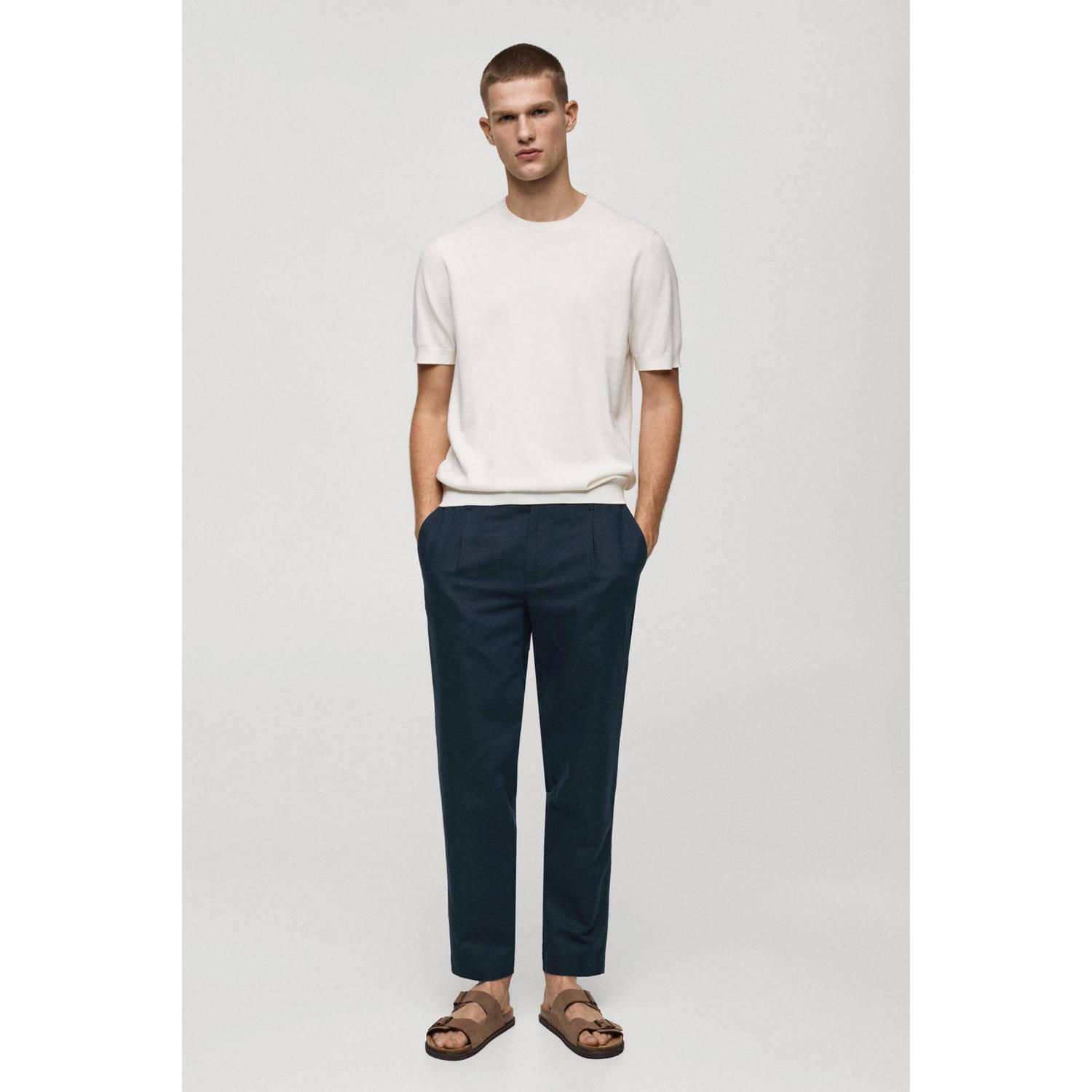 Mango Man slim fit casual broek marine