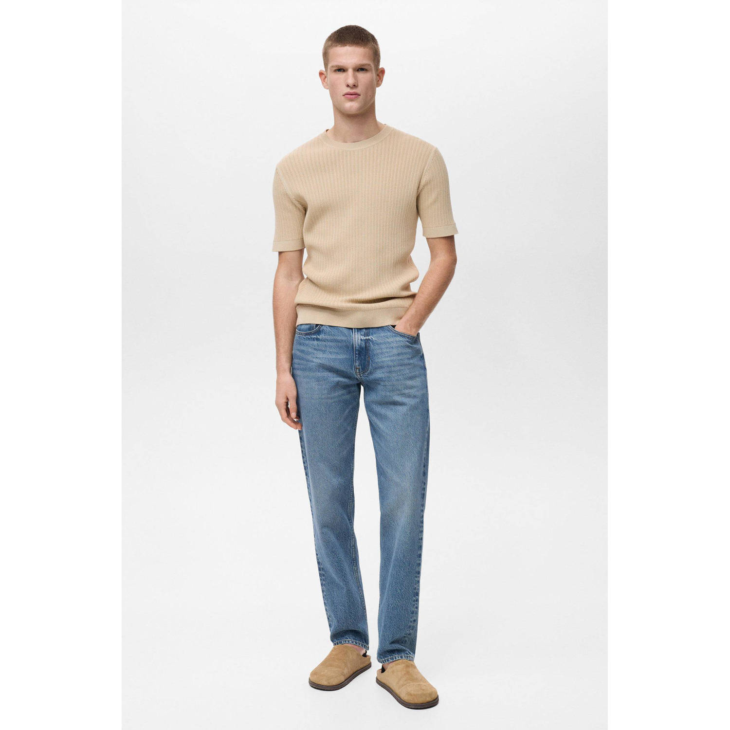 Mango Man T-shirt gebreid beige