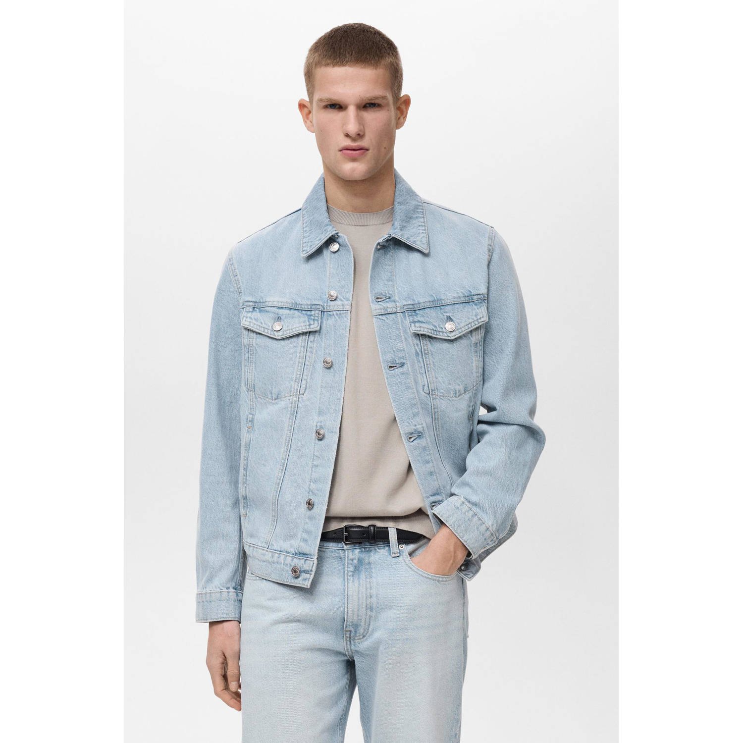 Mango Man spijkerjas light blue denim