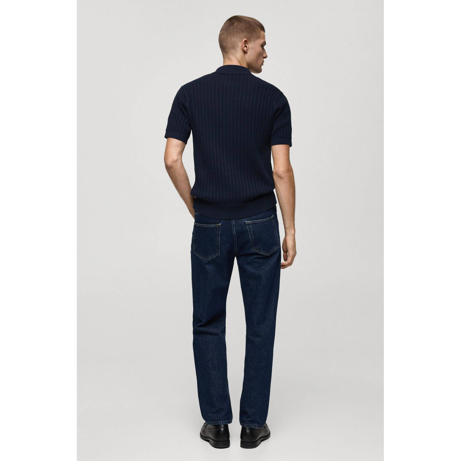 Mango Man casual overhemd gebreid donkerblauw