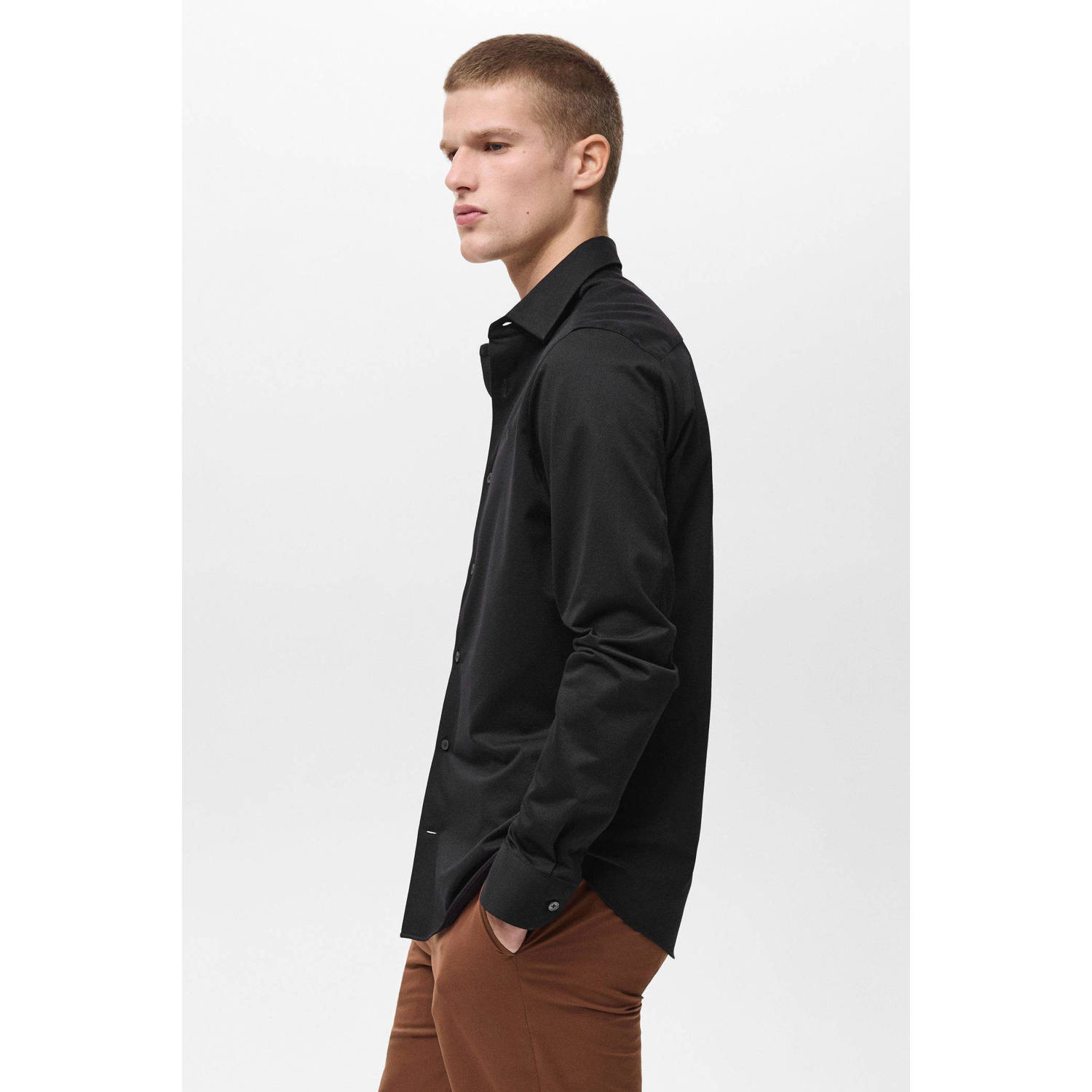 Mango Man casual overhemd met textuur zwart