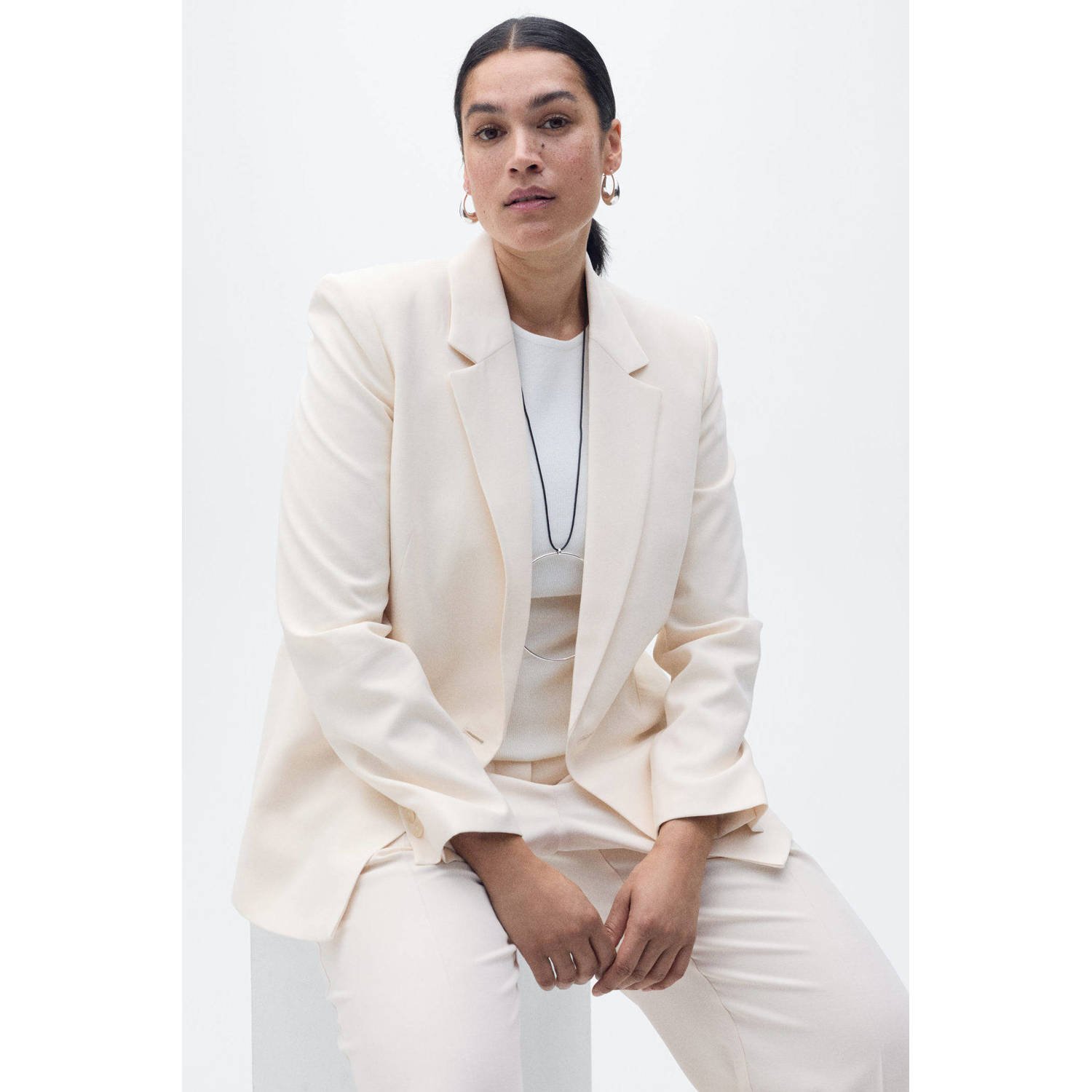 Mango regular blazer ecru