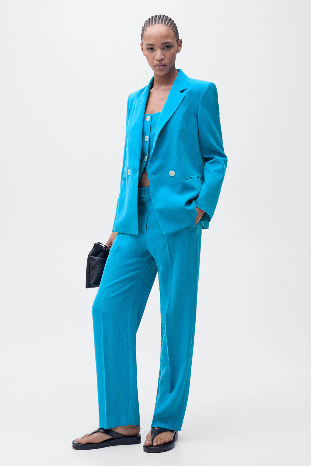 Medium blue denim dames Mango regular blazer van viscose met effen, lange mouwen, reverskraag en knoopsluiting
