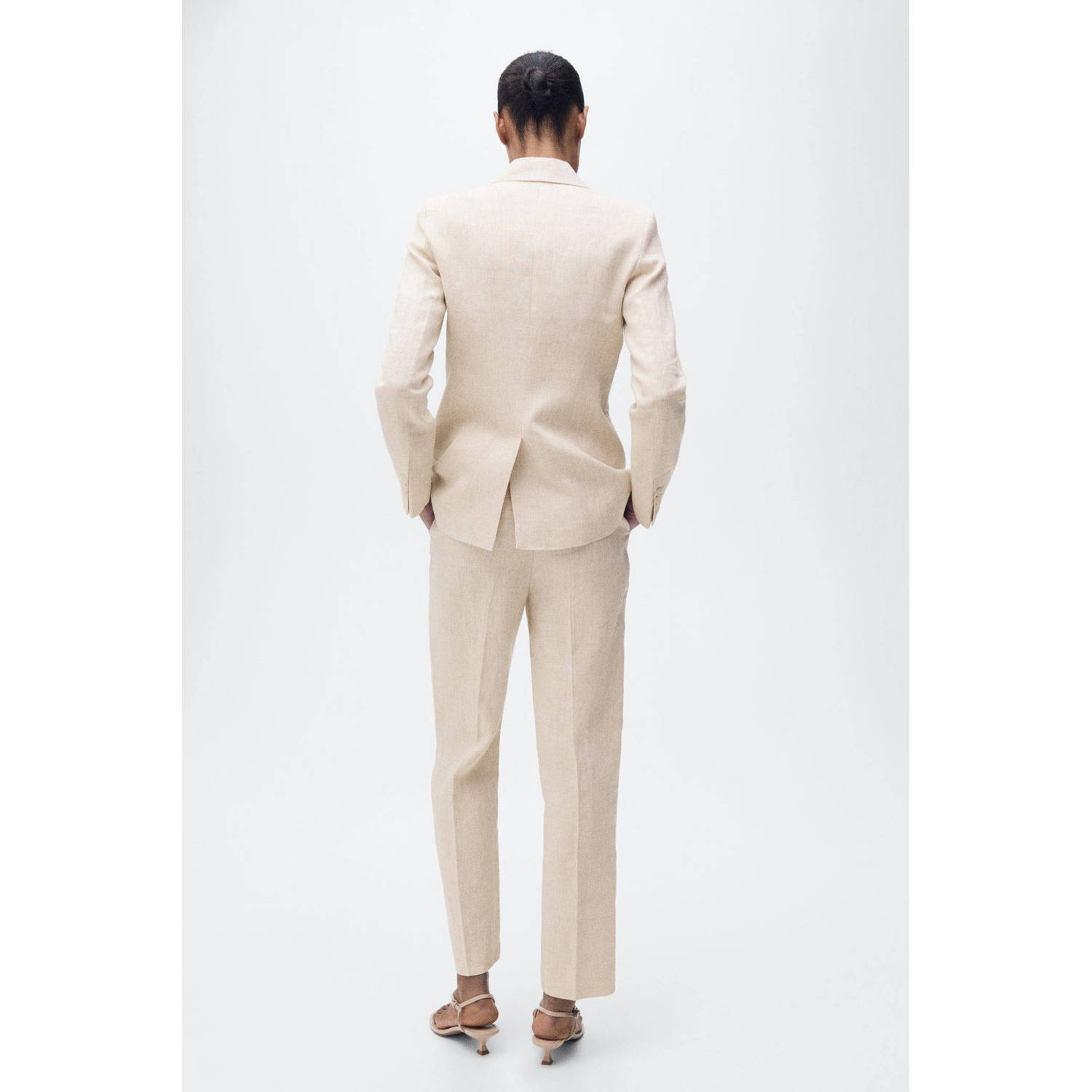 Mango linnen straight regular waist pantalon beige
