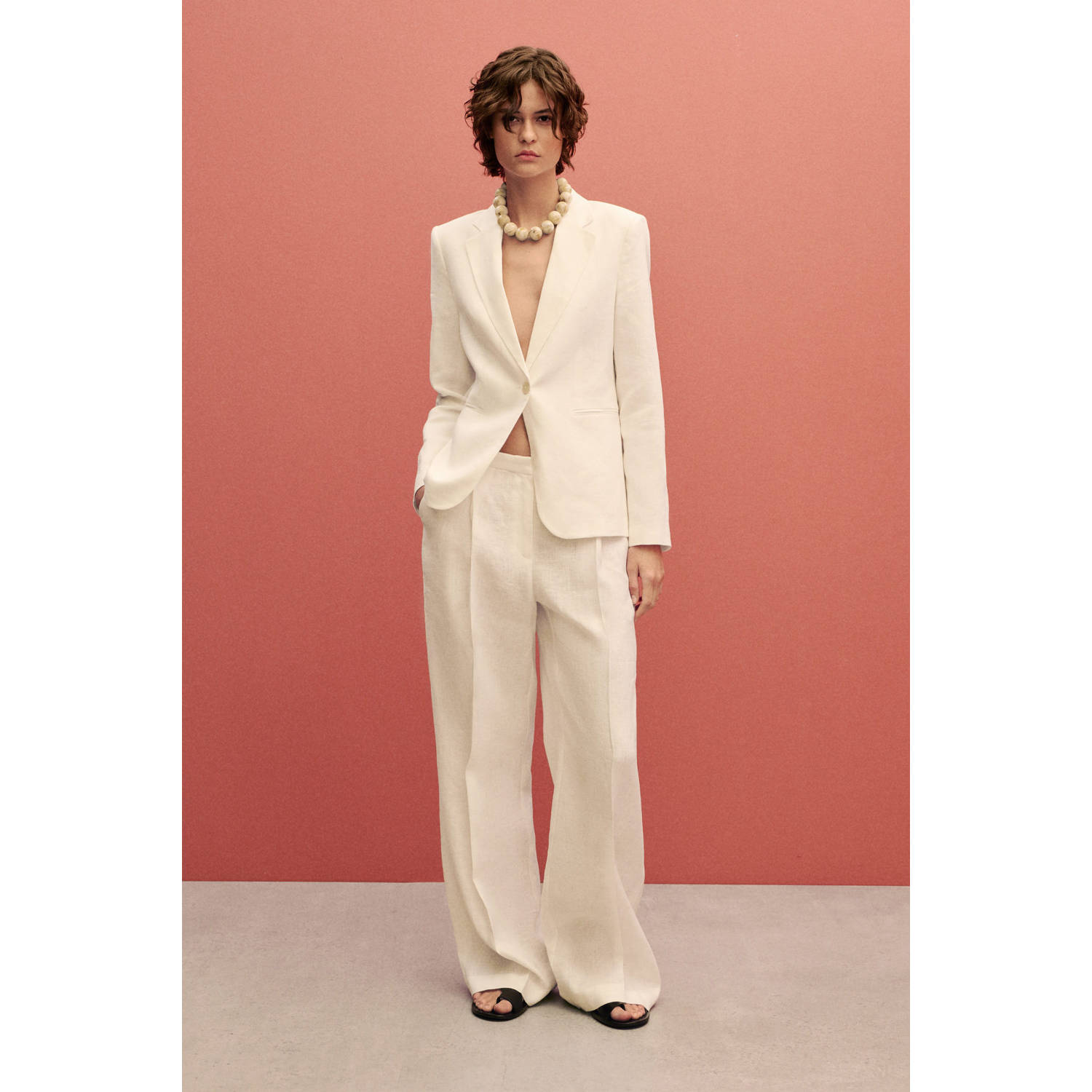 Mango regular blazer ecru