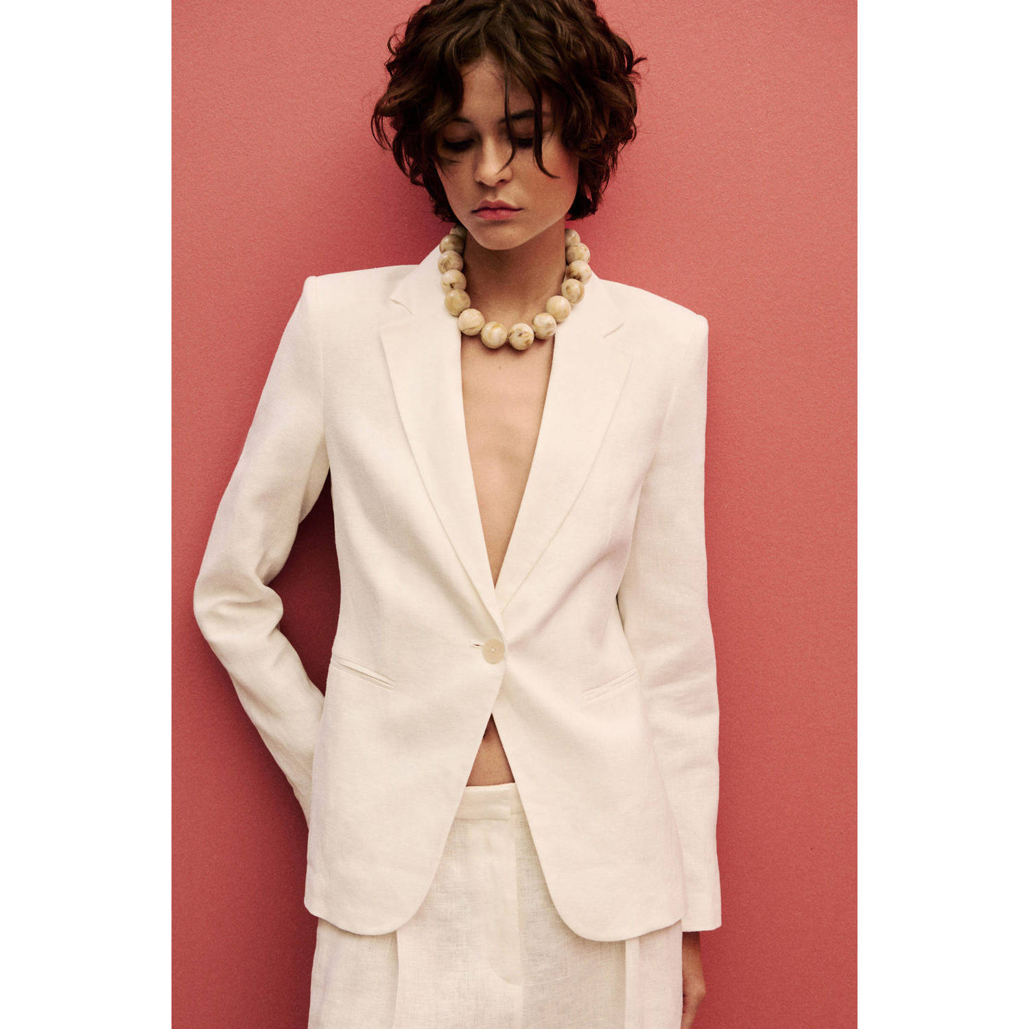 Mango regular blazer ecru