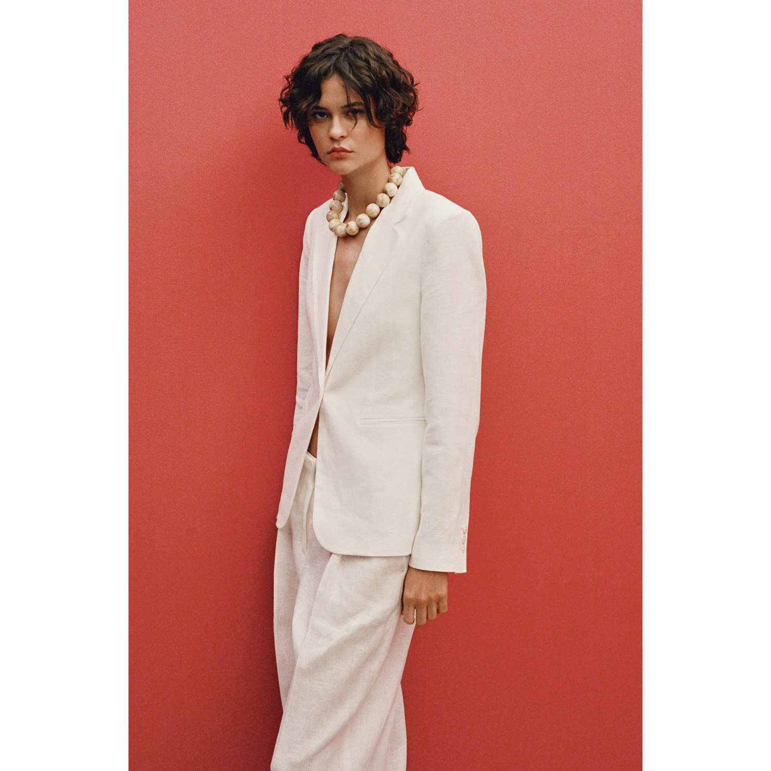 Mango regular blazer ecru