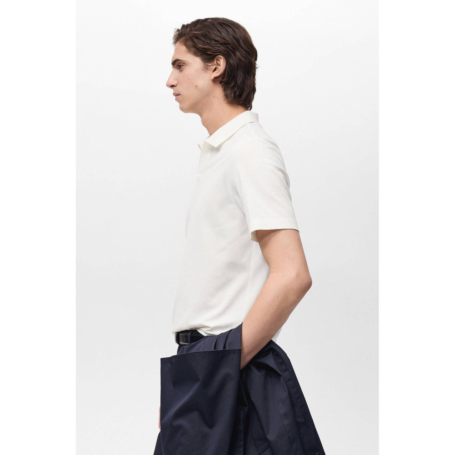 Mango Man slim polo fijn gebreid ecru