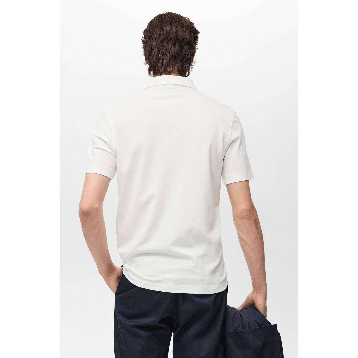 Mango Man slim polo fijn gebreid ecru