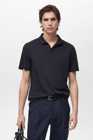 slim polo fijn gebreid donkerblauw