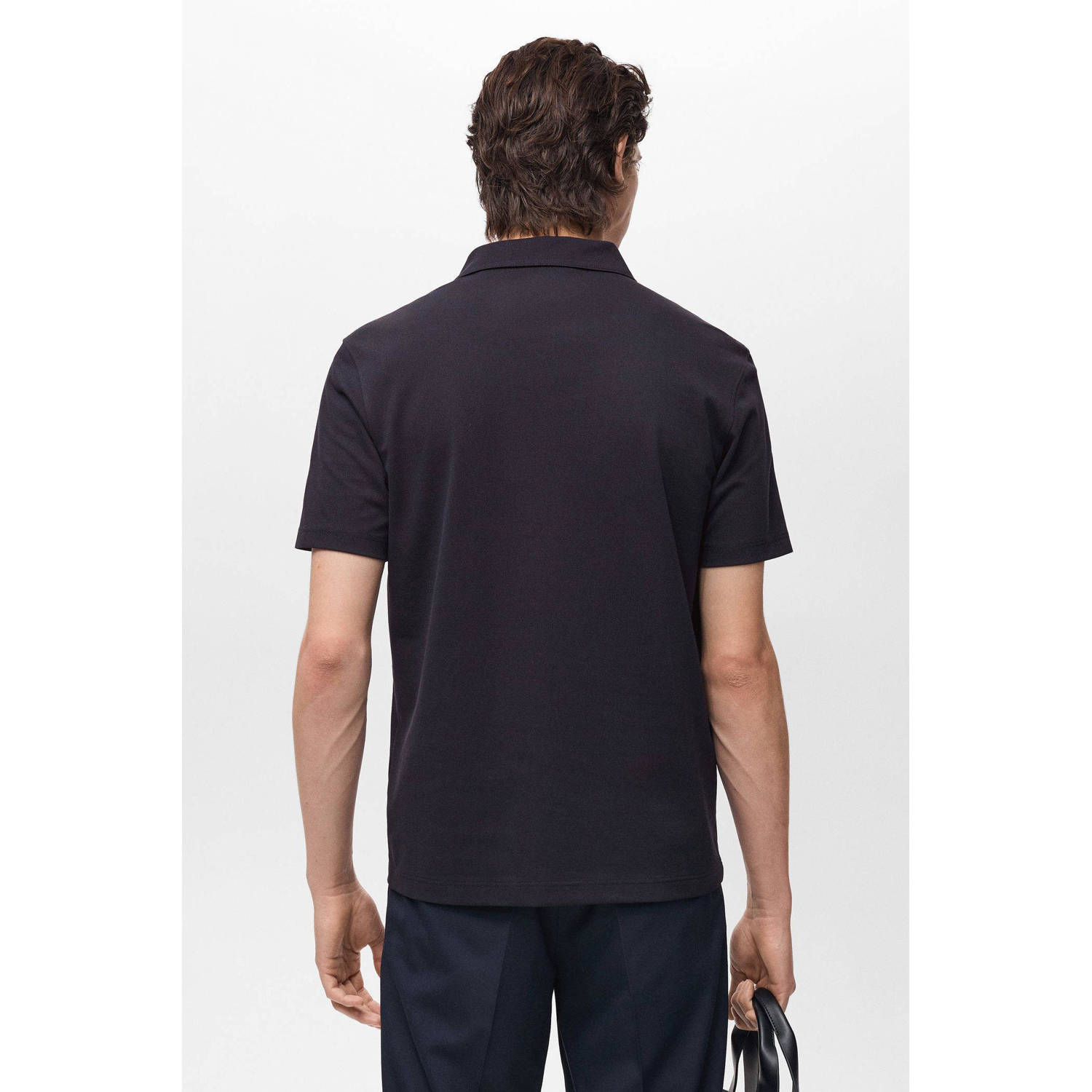 Mango Man slim polo fijn gebreid donkerblauw