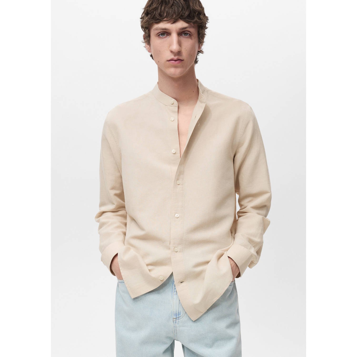 Mango Man casual overhemd beige