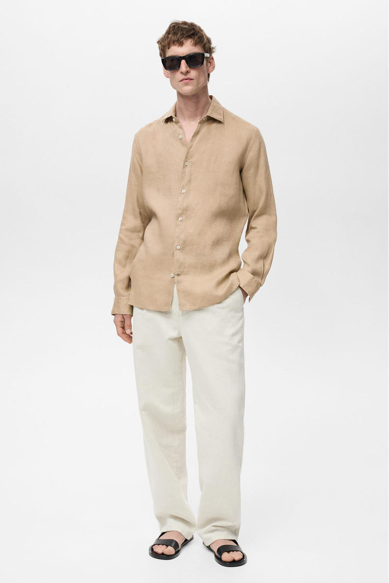 Mango Man linnen slim fit overhemd roze Mango Man linnen slim fit overhemd roze