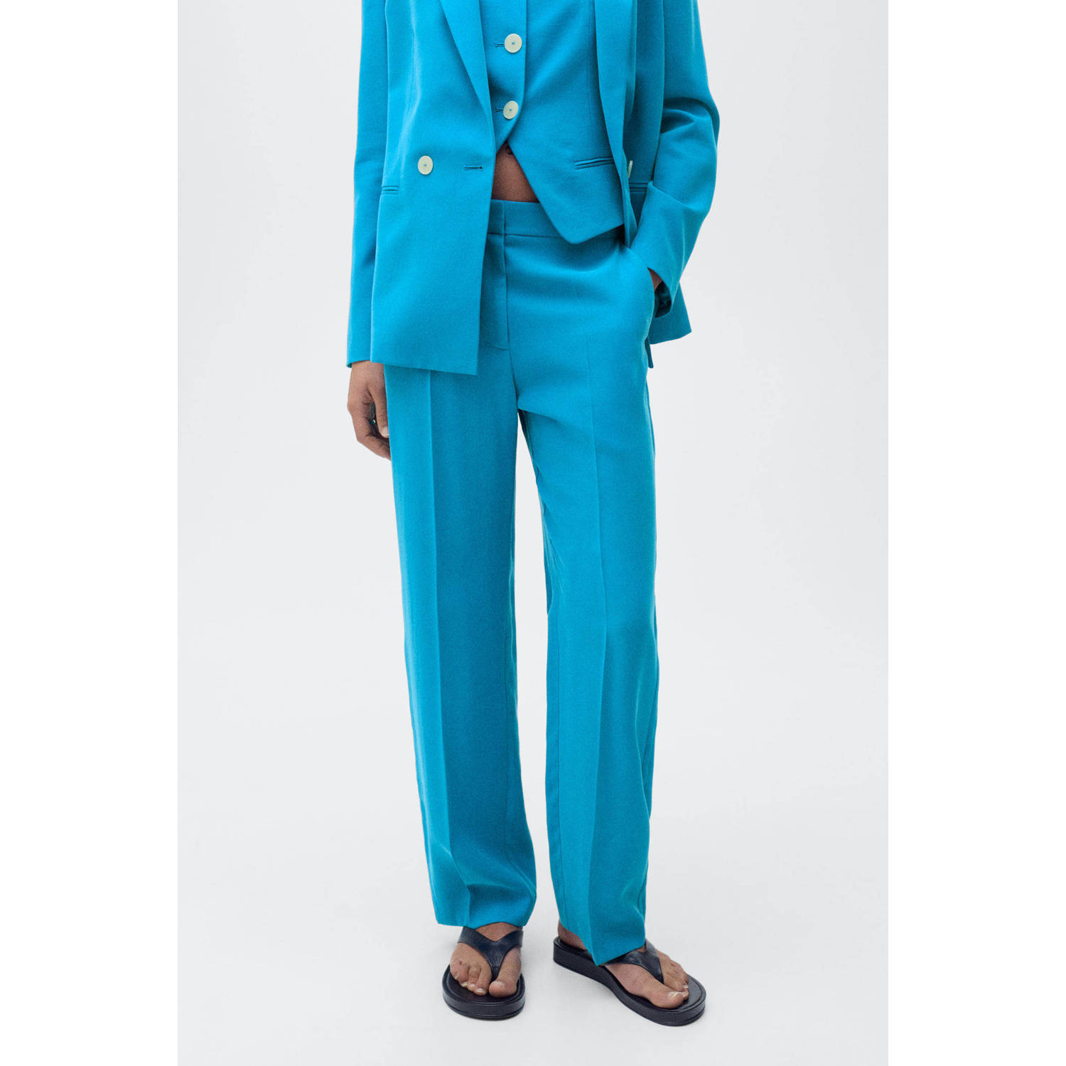 Mango straight regular waist pantalon blauw
