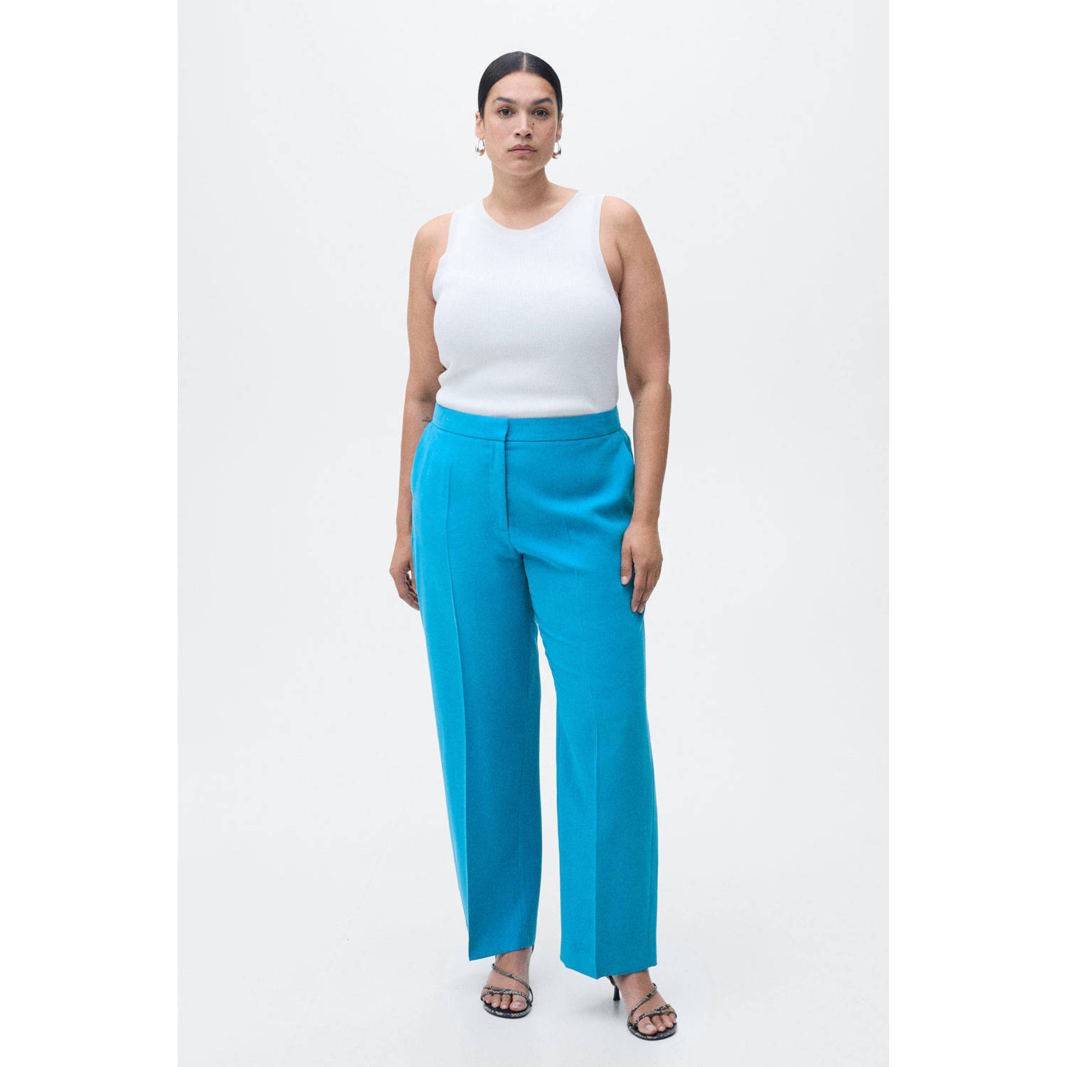 Mango straight regular waist pantalon blauw