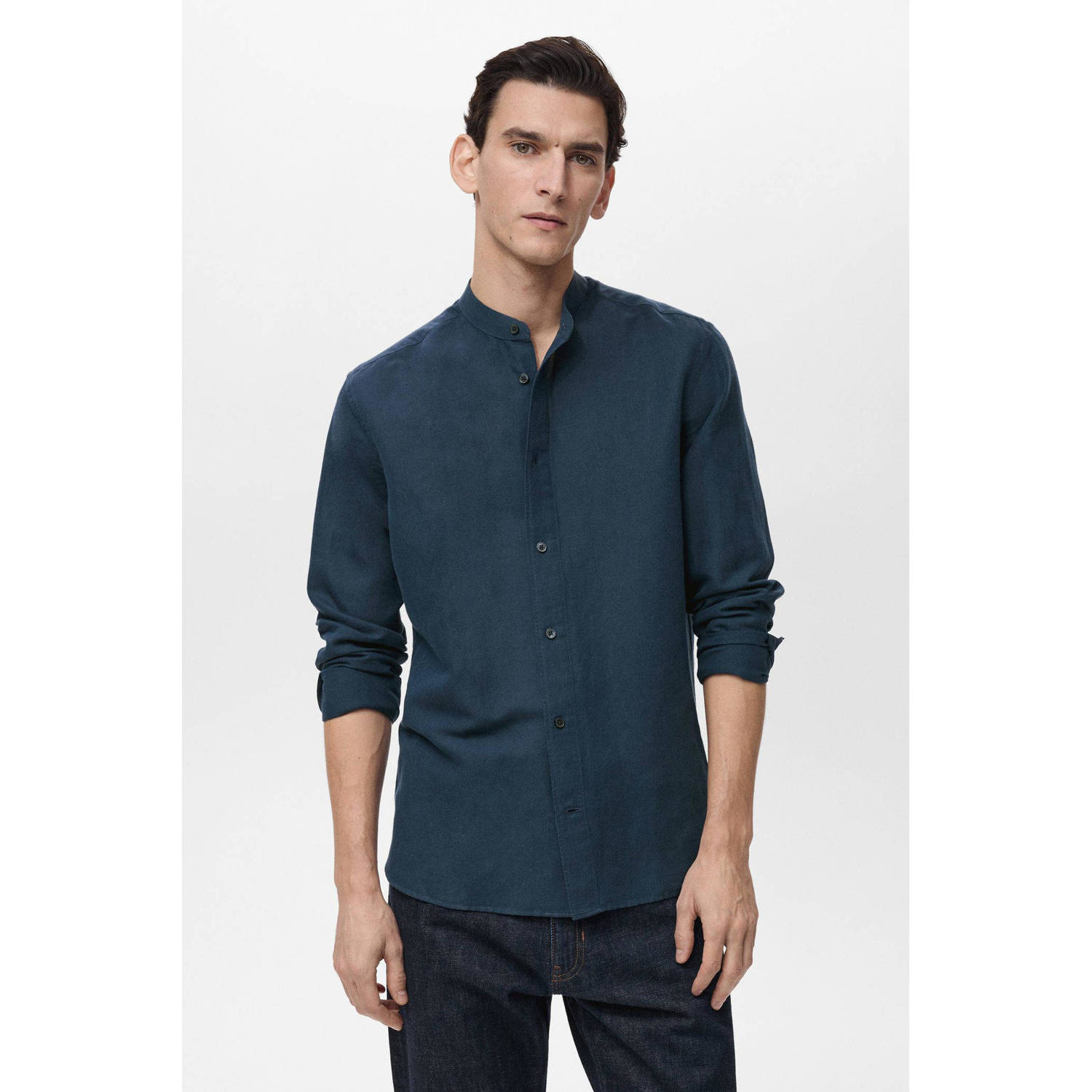 Mango Man casual overhemd donkerblauw