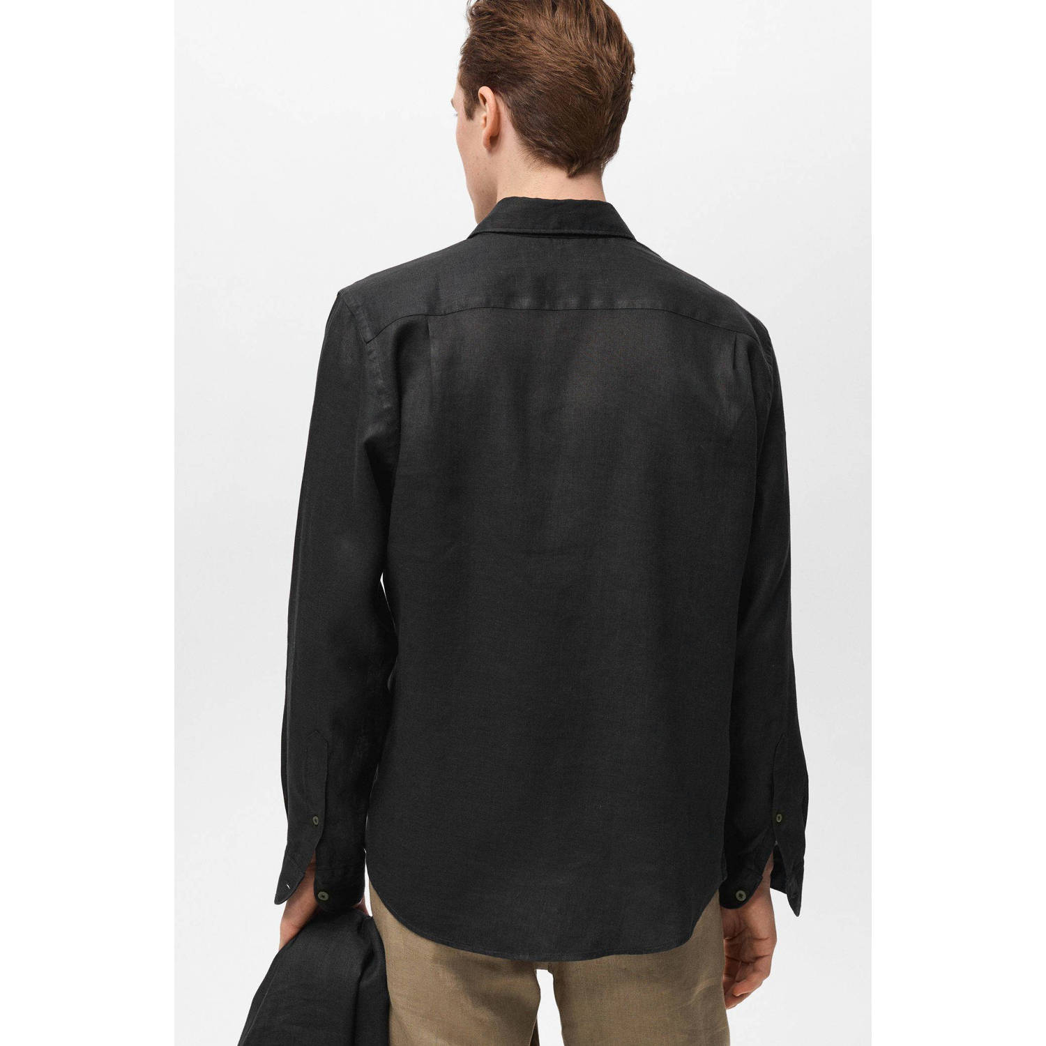 Mango Man linnen casual overhemd zwart