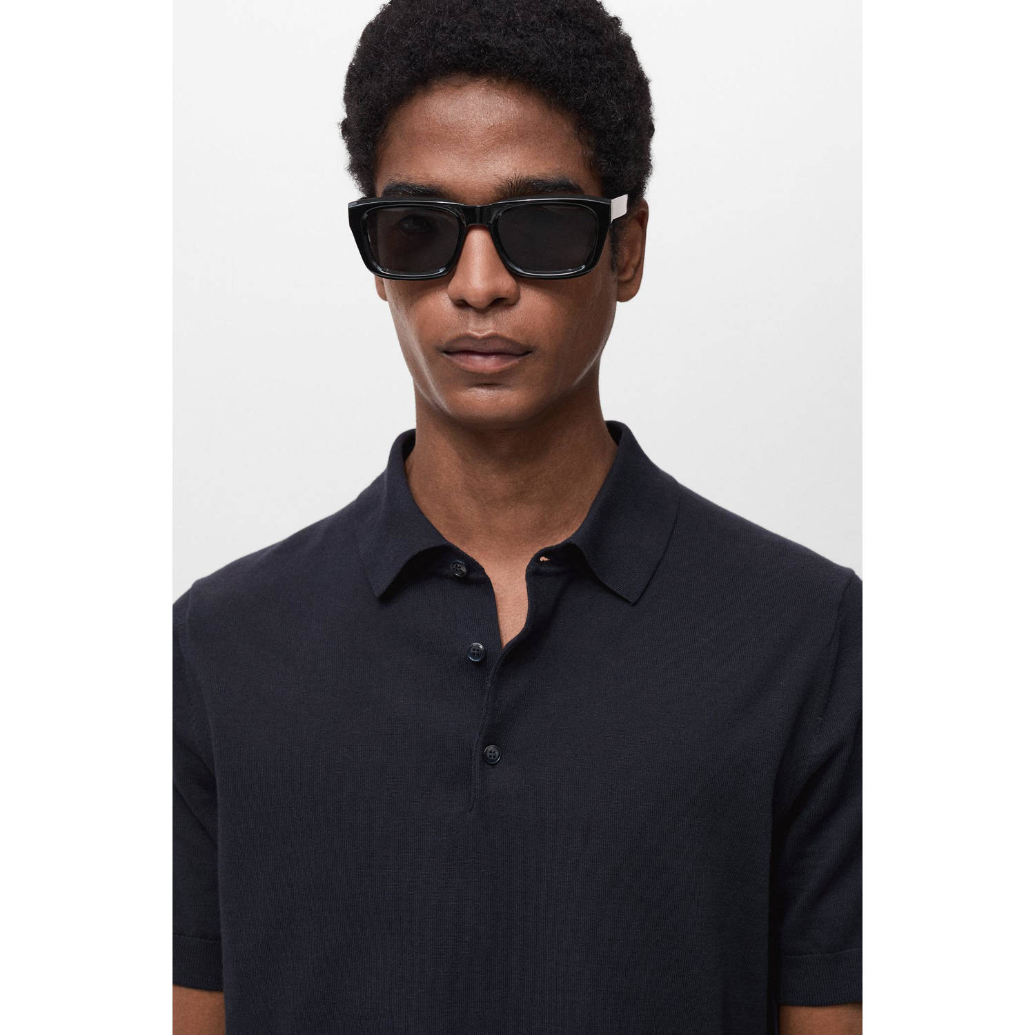 Mango Man polo fijn gebreid donkerblauw